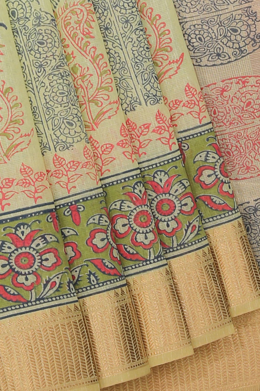 Kalanjali Ethnics Hand block printed saree – Women's, LIGHT GREEN
