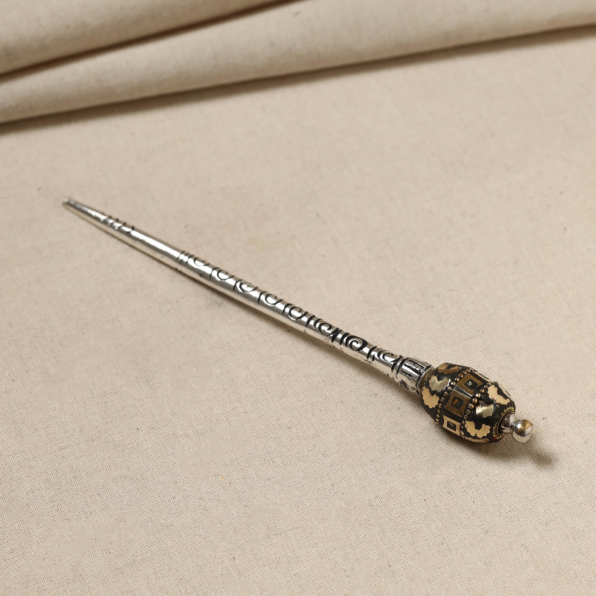 WHITE RIVER STORIES Antique Finish Oxidised German Silver Juda Stick - view 2