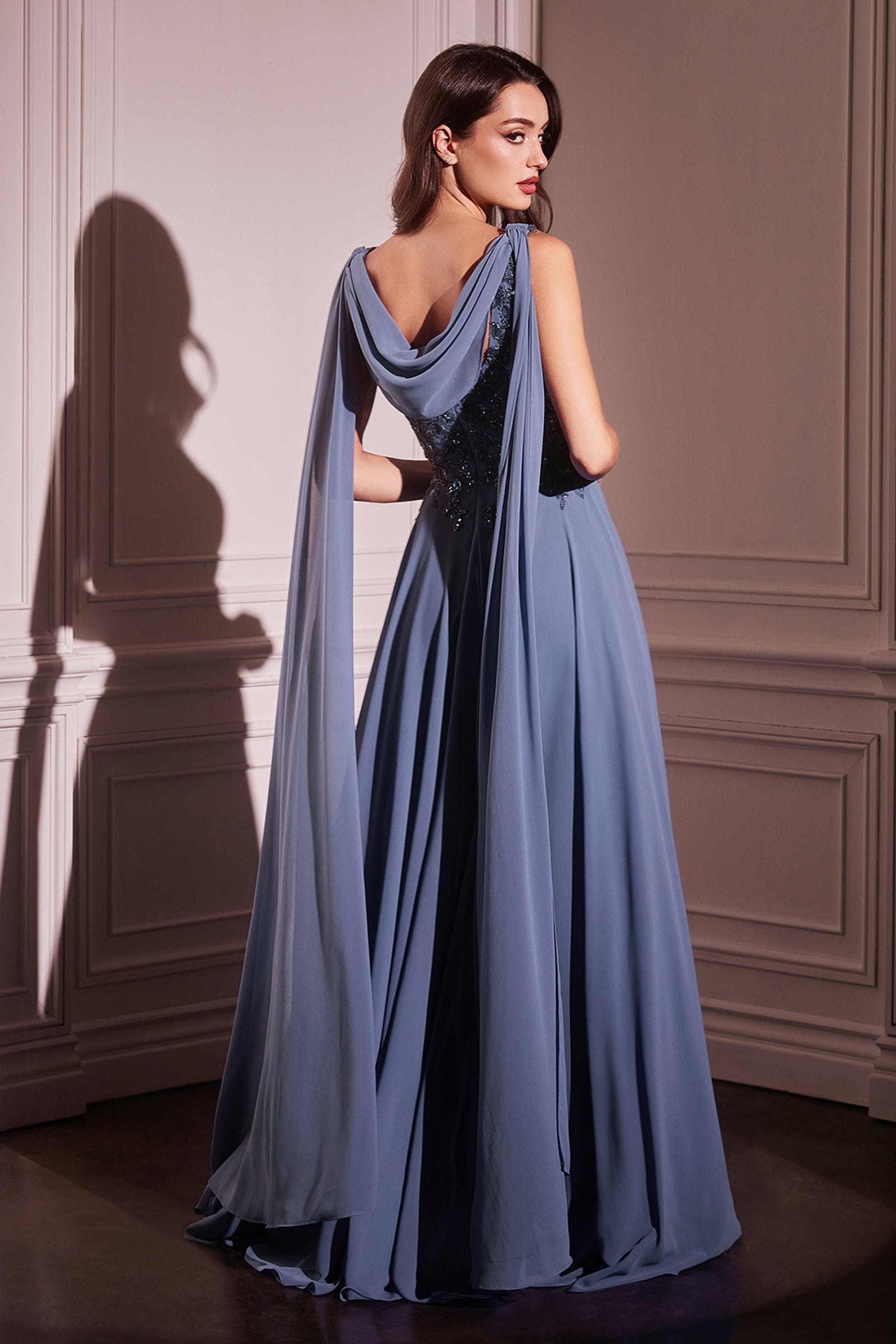 Cinderella Divine Chiffon Cape Sleeve A-line Gown by Ladivine CDS509 - view 5