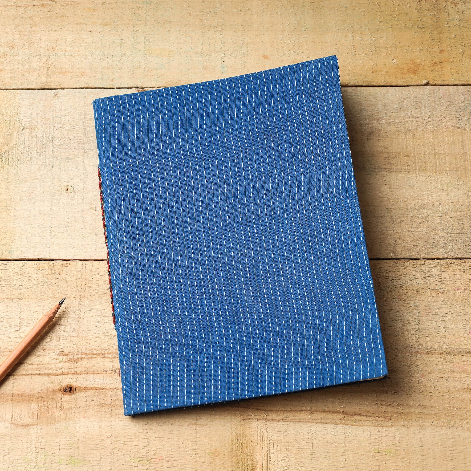BINDAAS UNLIMITED Blue - Kantha Stitch Fabric Cover Handmade Paper Notebook (9 x 7 in)