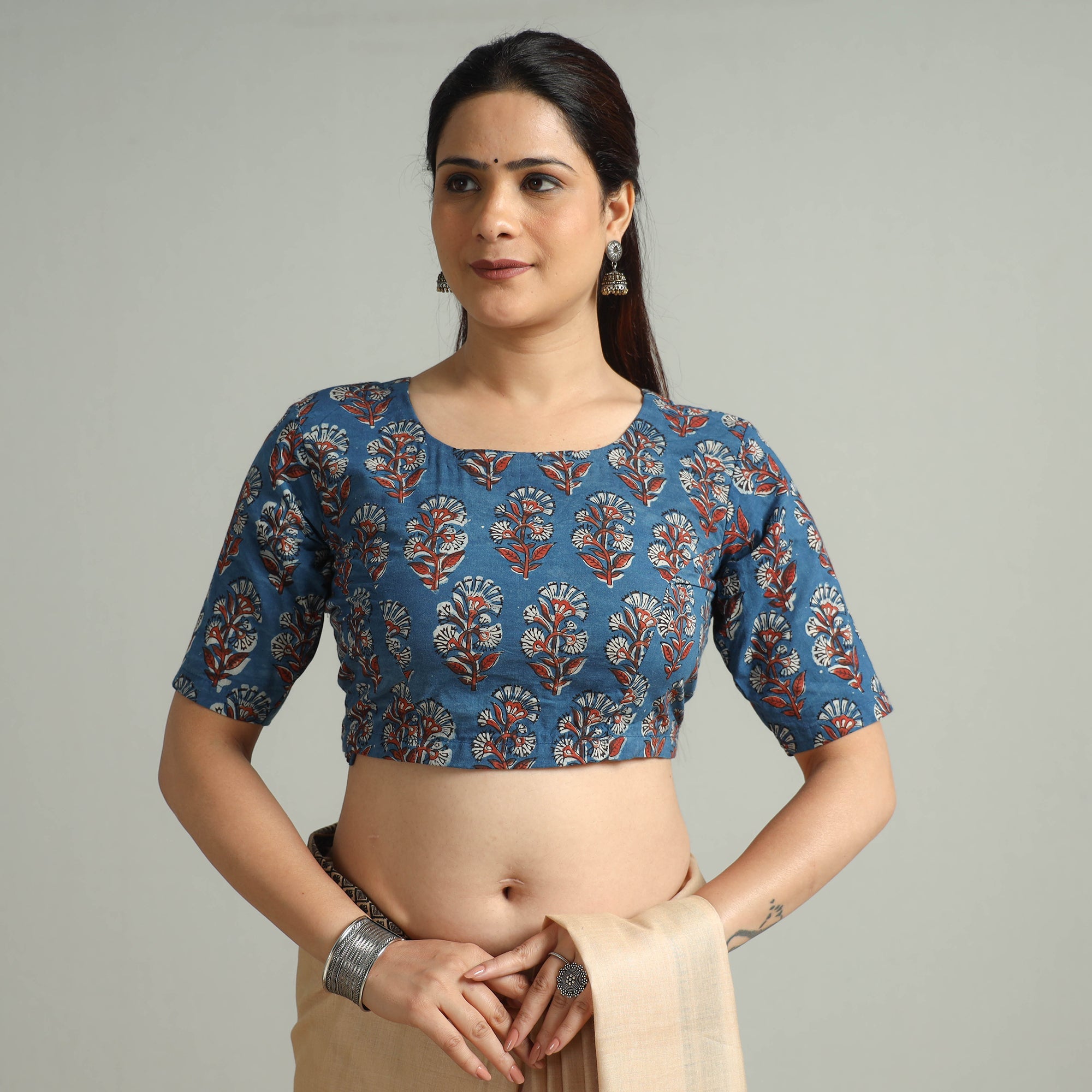 ITOKRI CASUALS Blue - Bagru Dabu Block Printed Cotton Stitched Blouse 12 - view 2