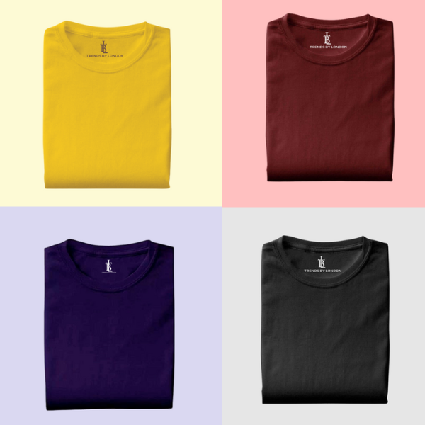 BlackTree Pack of 4 Half Sleeves T-Shirts for Men 180 GSM (Mustard,Maroon,Navy Blue and Black)