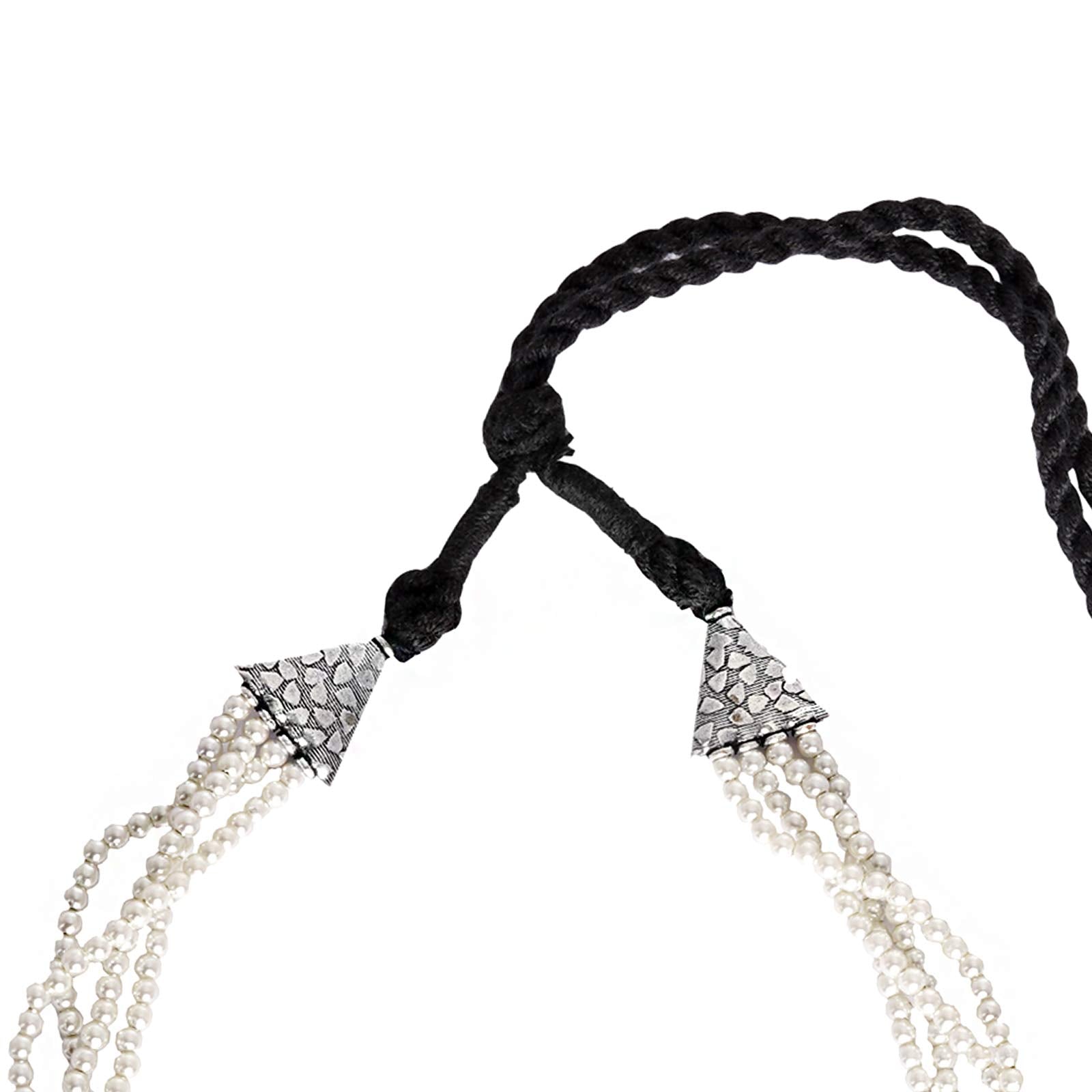 TEEJH Darshika Silver Oxidised Pearl Choker Necklace Set For Women - view 5