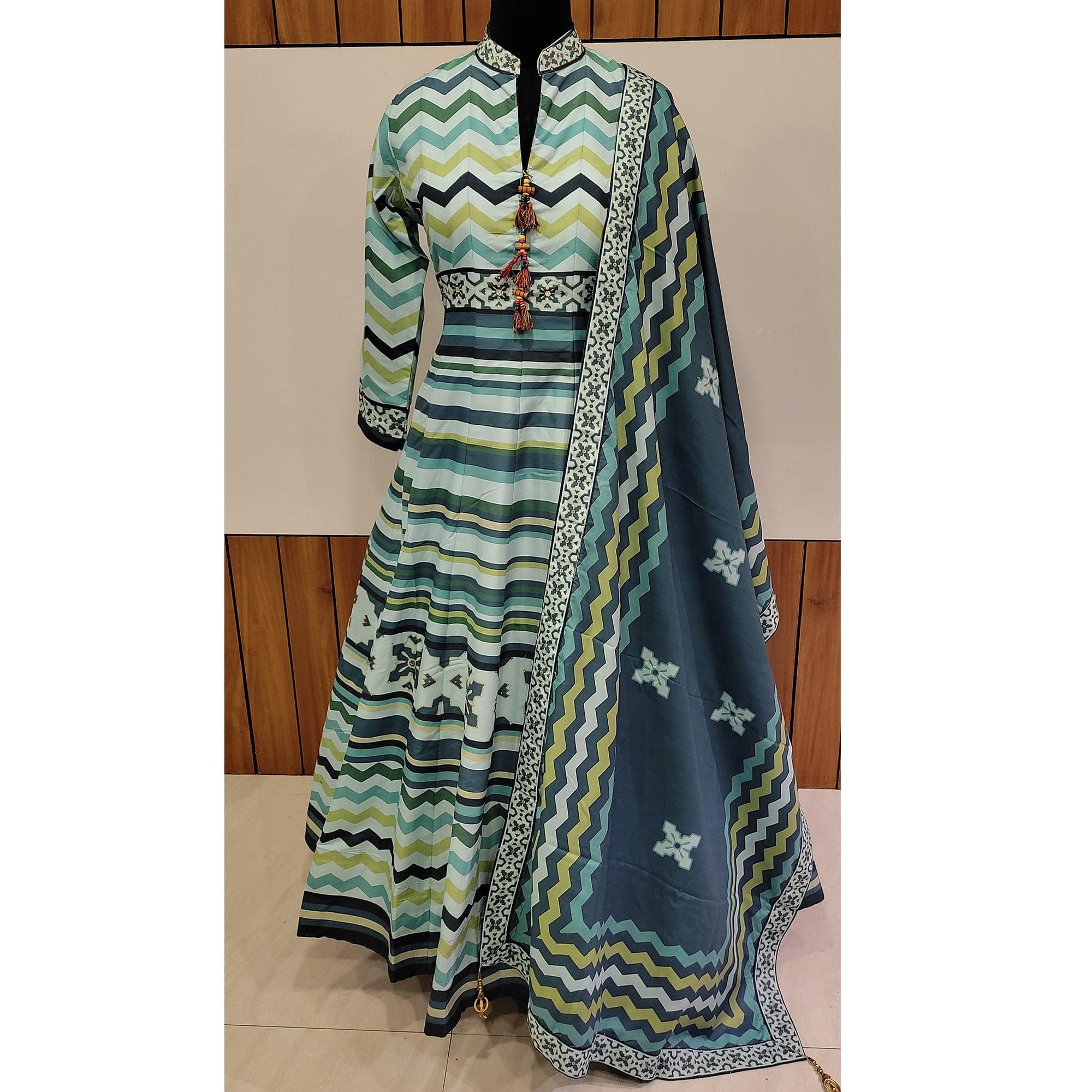 Peachmode Seller Designer Sky Blue Digital Patola Printed Heavy Pure Killer Silk Anarkali Suit - view 2