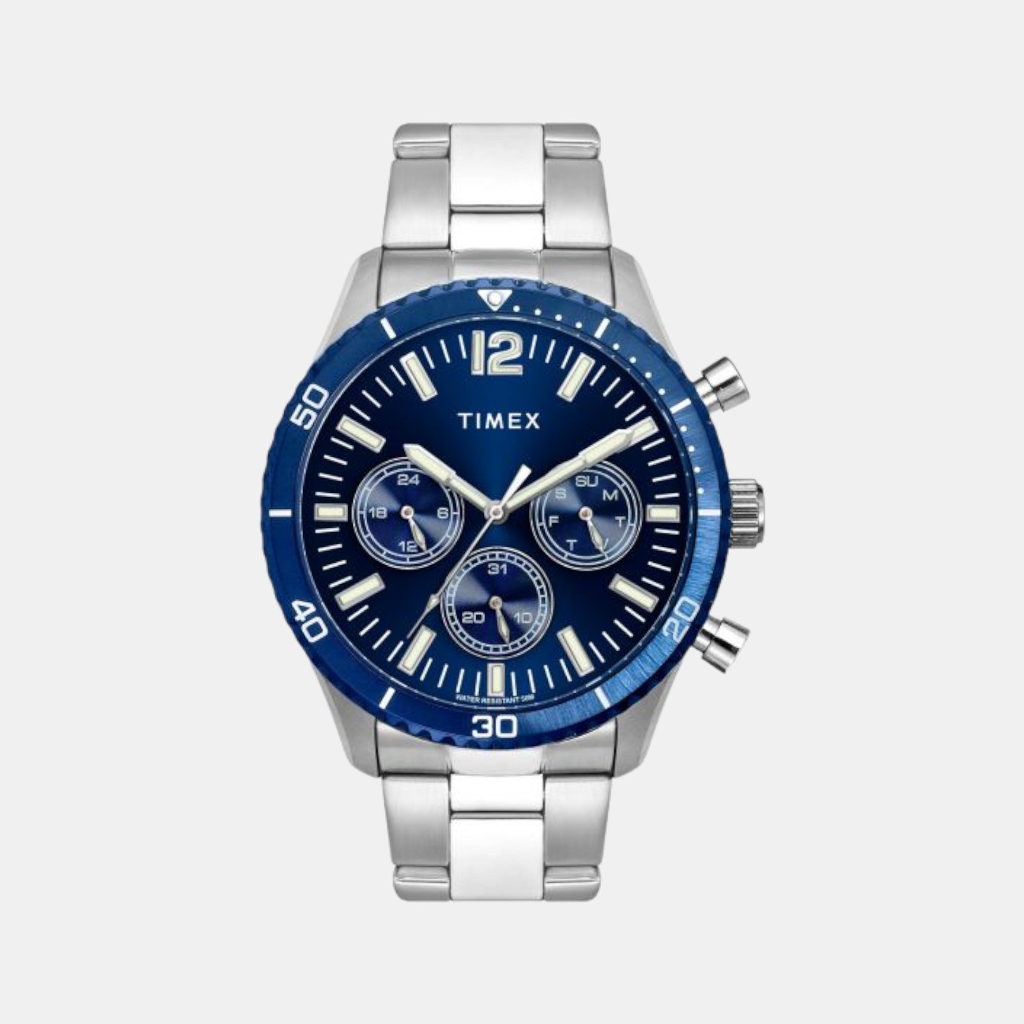 Timex E Class Men Quartz Blue Dial Chronograph Stainless Steel Watch TWEG22203