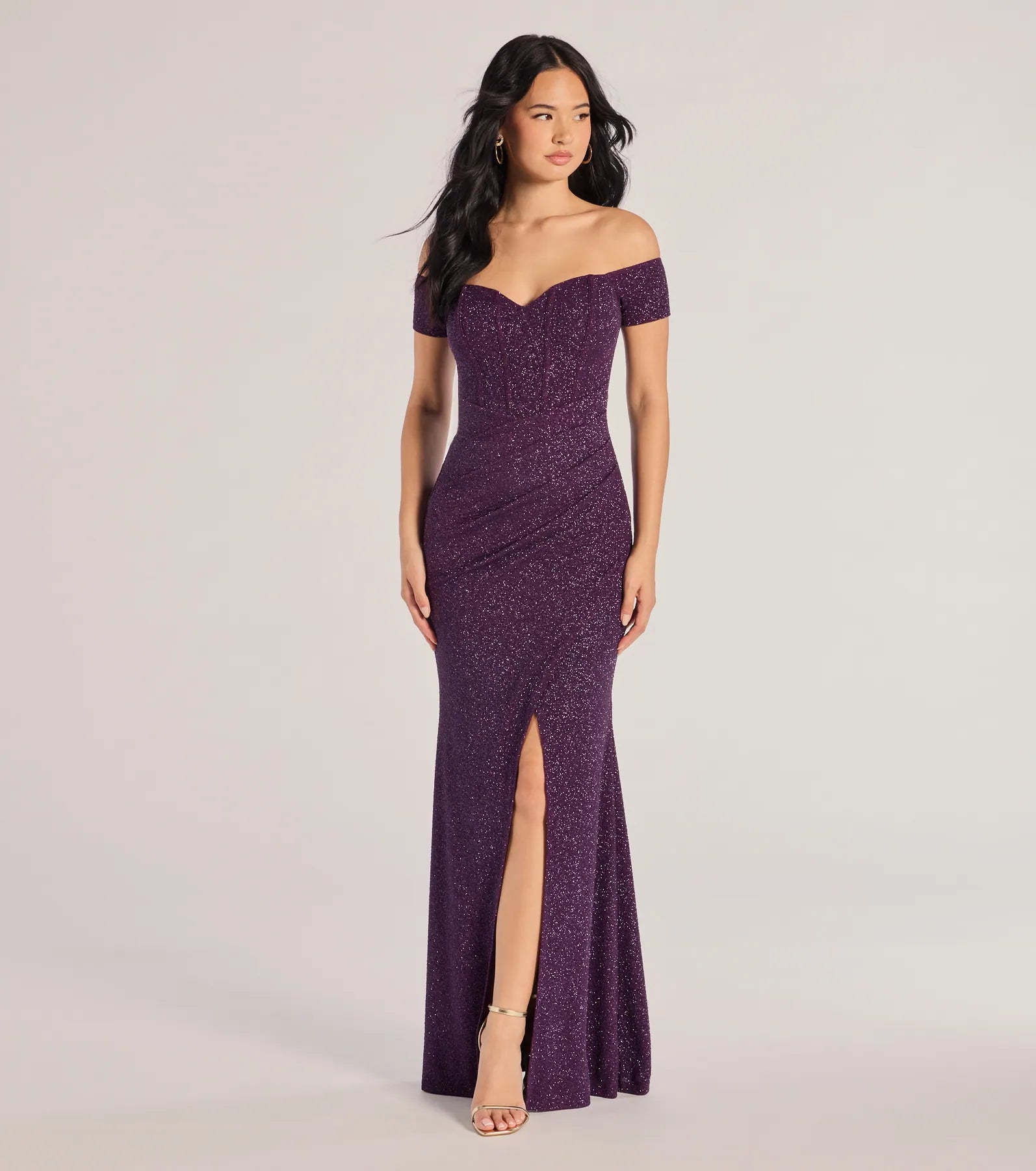 Windsor Mimi Off The Shoulder Glitter Mermaid Corset Dress
