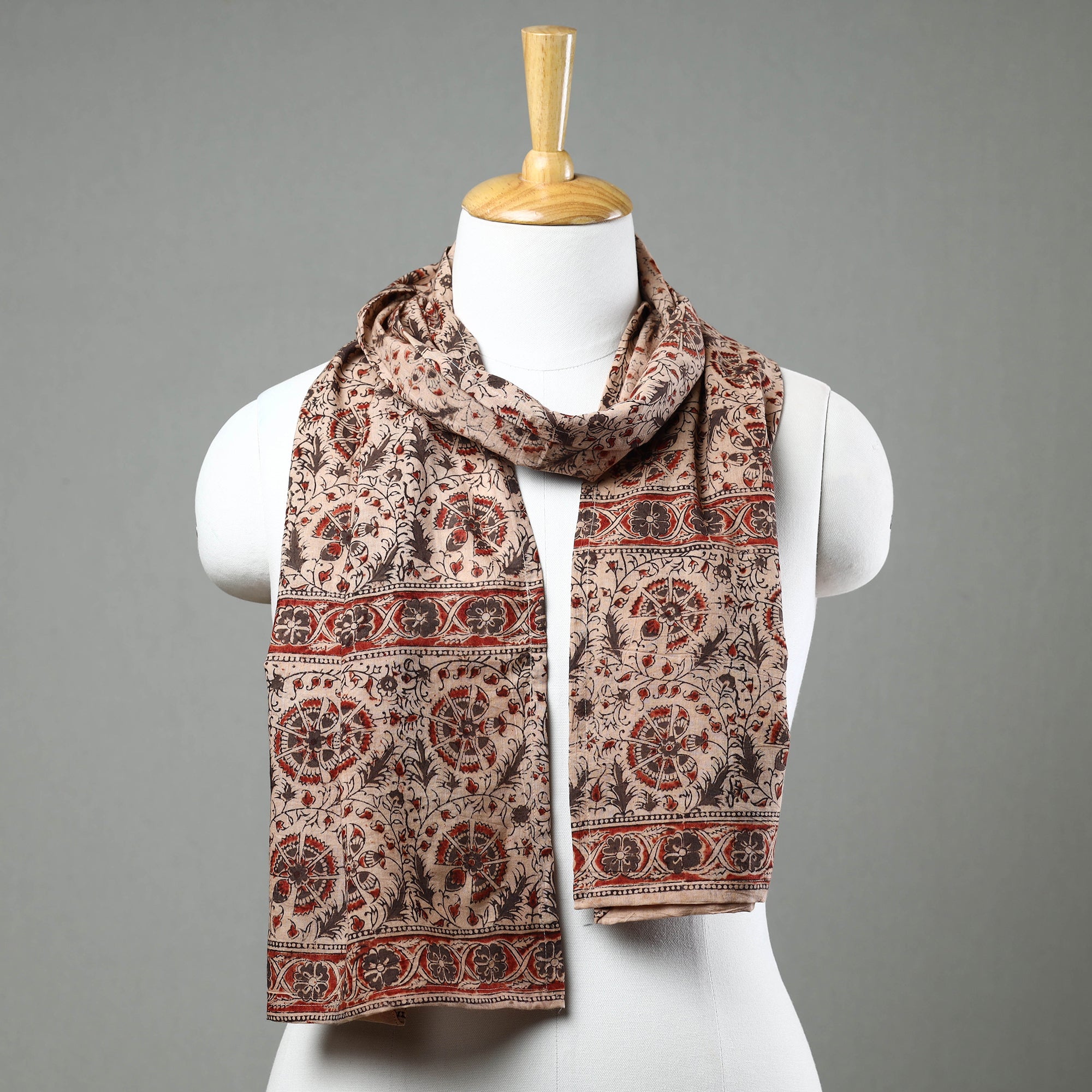 PITCHUKA SRINIVAS KALAMKARI PEDANA Beige - Pedana Kalamkari Block Printed Natural Dyed Cotton Stole 12