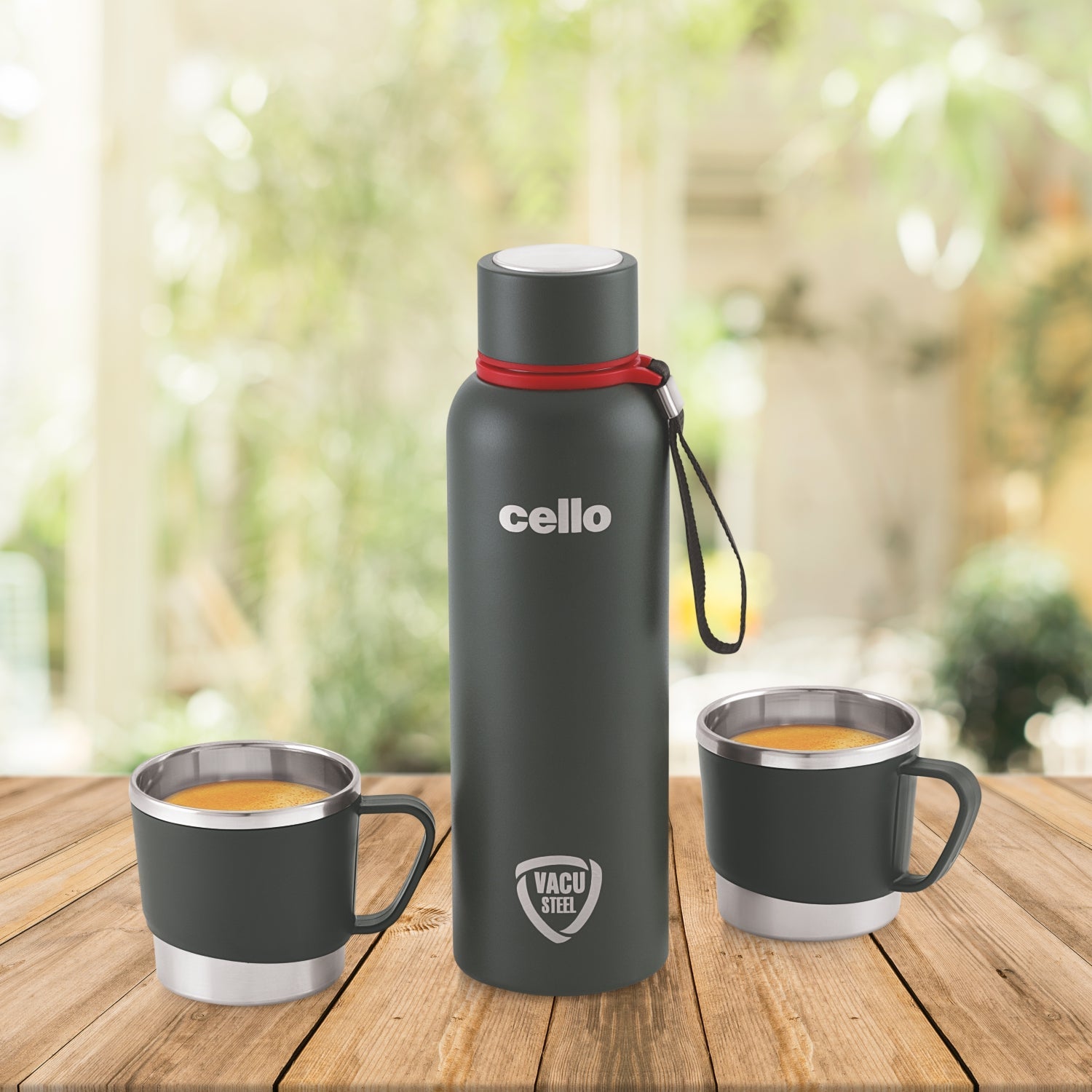 Cello Kent Vacusteel Flask with Mugs Gift Set, 3 Pieces - view 2