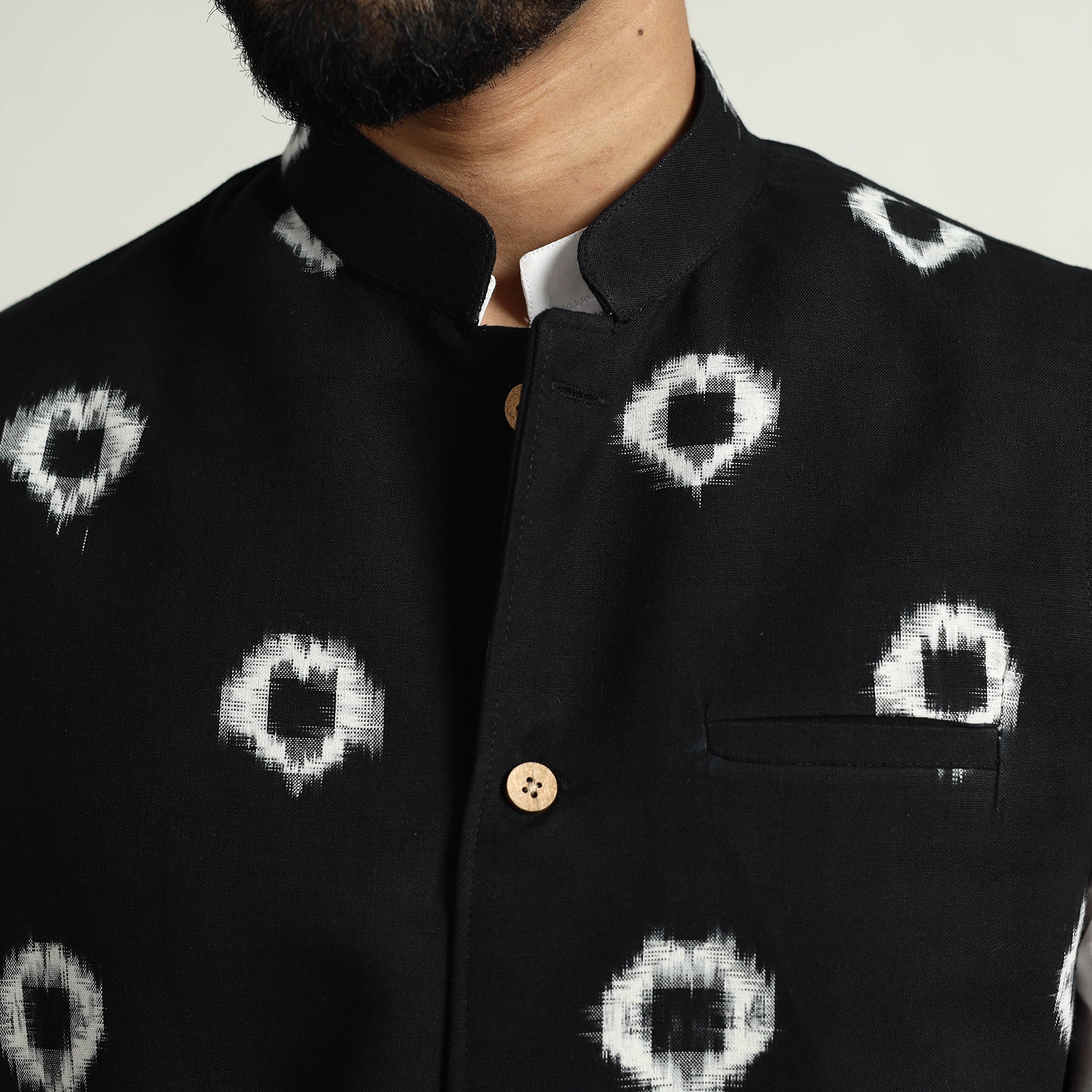 ITOKRI CASUALS Black - Pochampally Double Ikat Handloom Cotton Men Nehru Jacket 07 - view 6