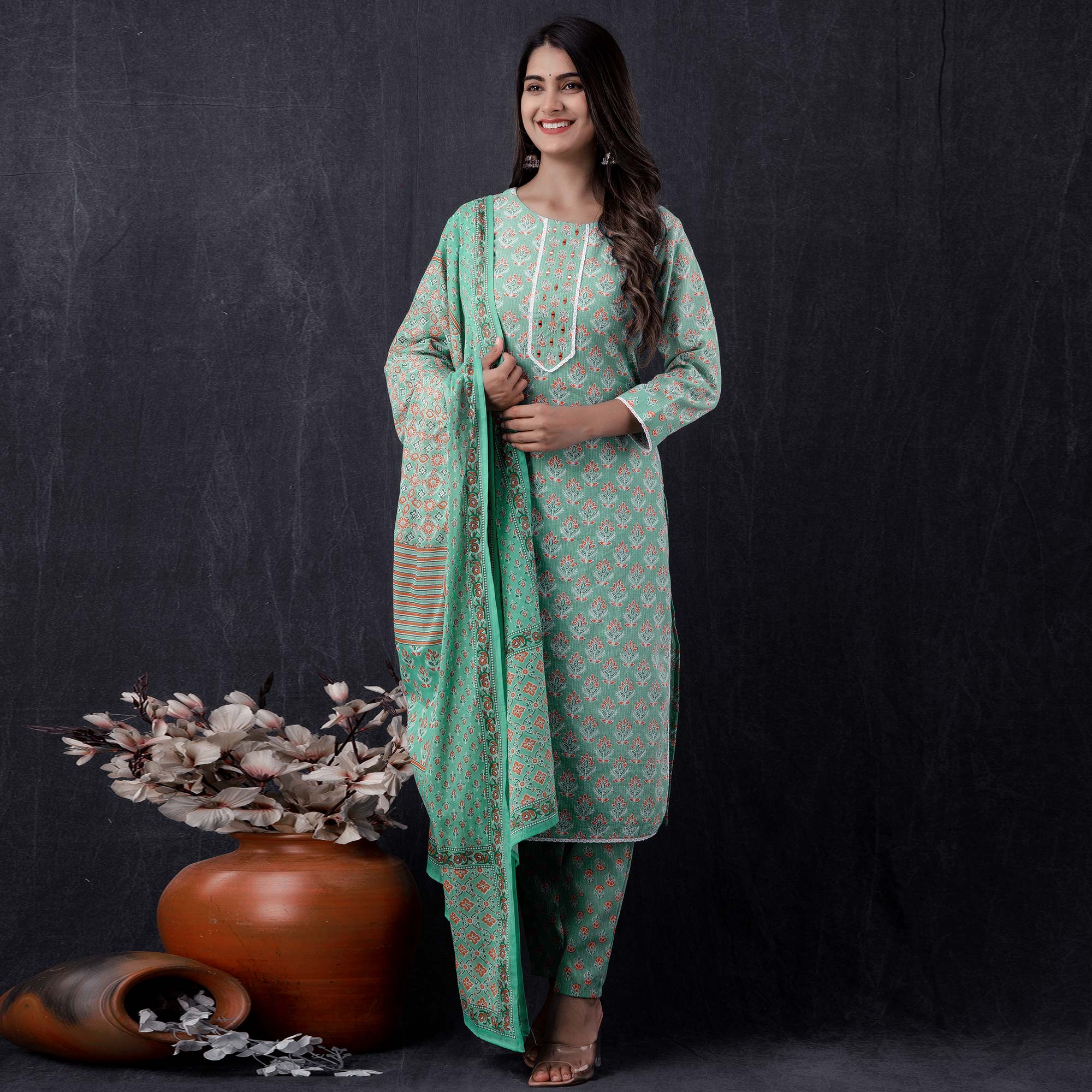 BlackTree green-jaipuri-printed-pure-cotton-suit - view 2