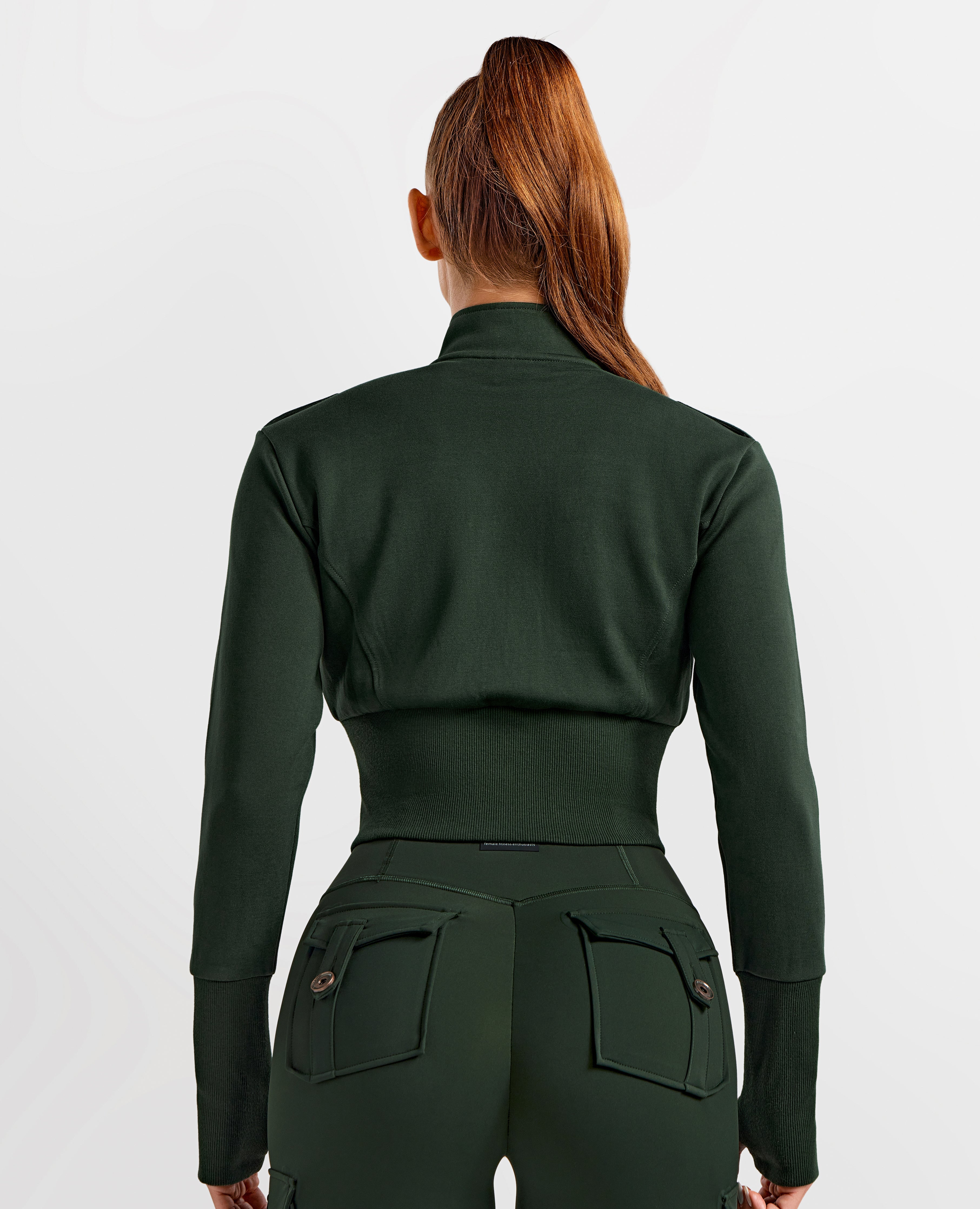 FIRM ABS Loose Fit Active Crop Jacket - Dark Army Green - view 7