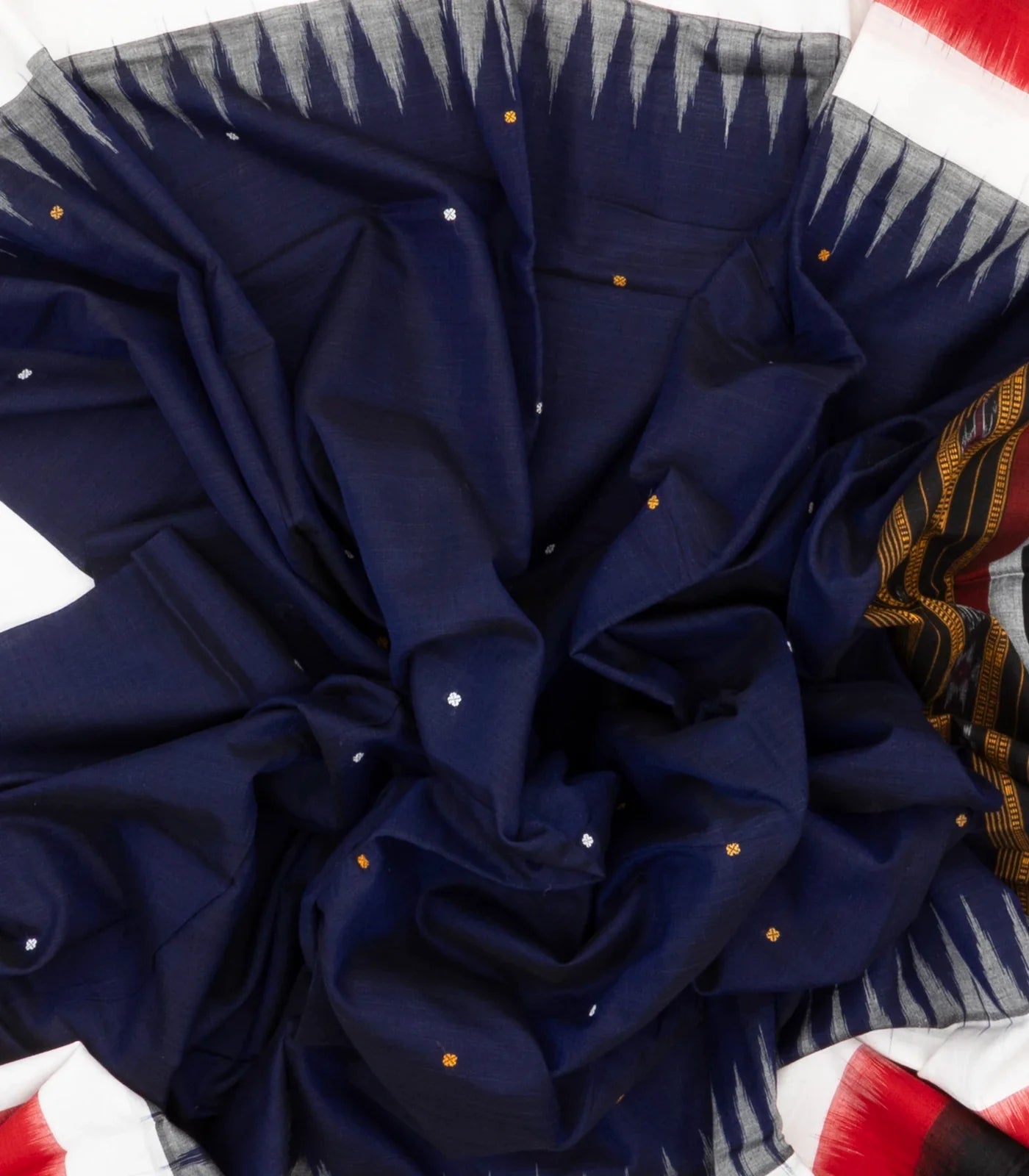 RmKV Midnight Blue Orissa Cotton Saree With Tie & Dye And Temple Border Motifs - view 3