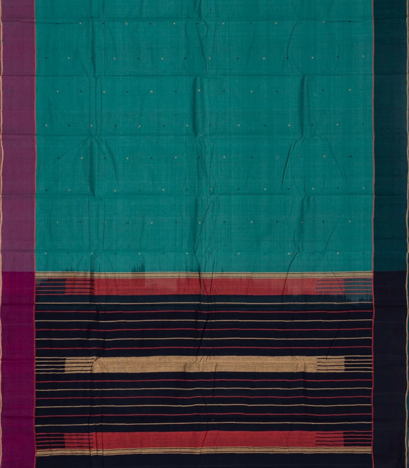 RmKV Cyan Handloom Kanchi Cotton Saree With Coin Buttas - view 2