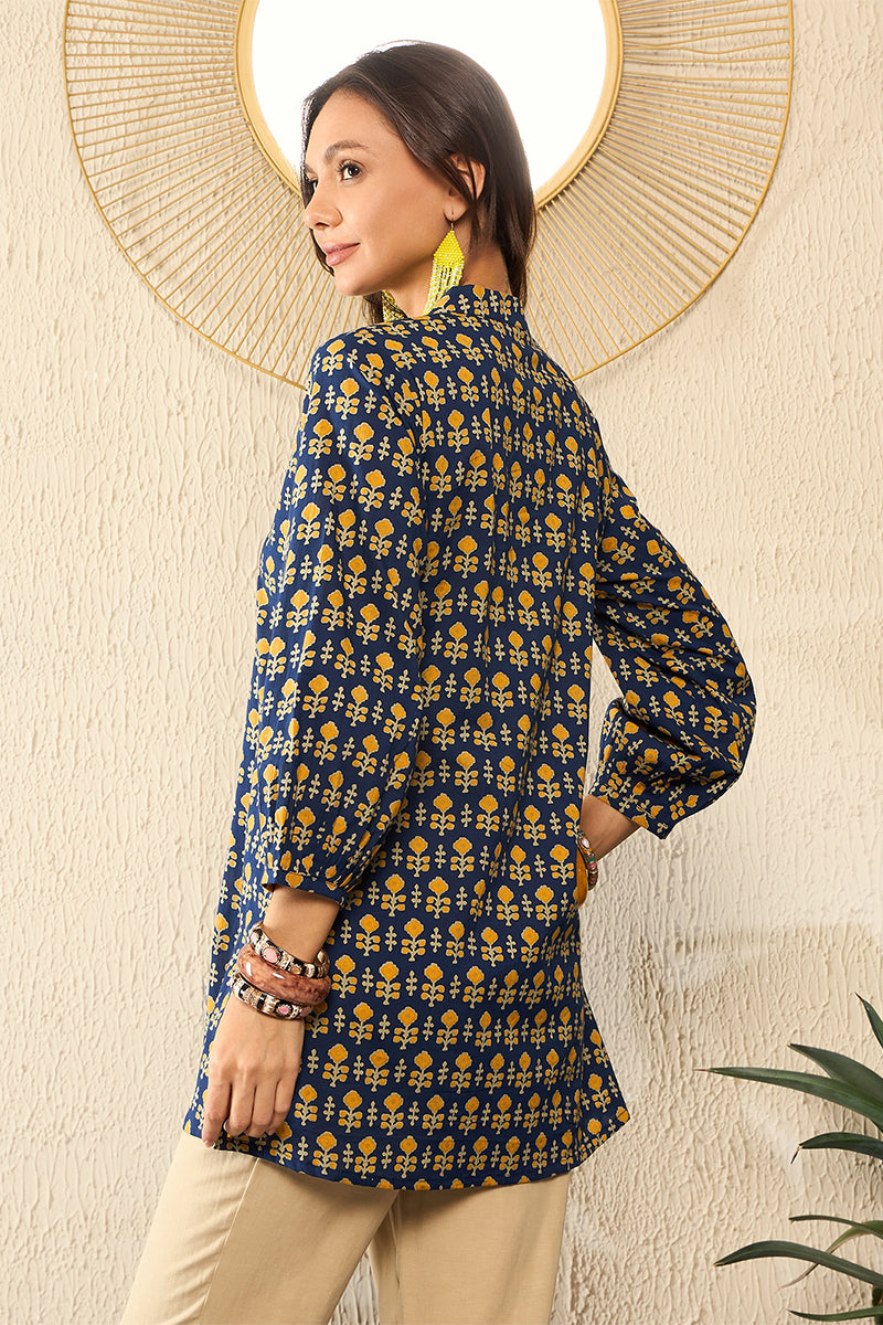 Ahika Blue Cotton Blend Ethnic Motifs Printed Regular Kurti Tunics VT1318 - view 5