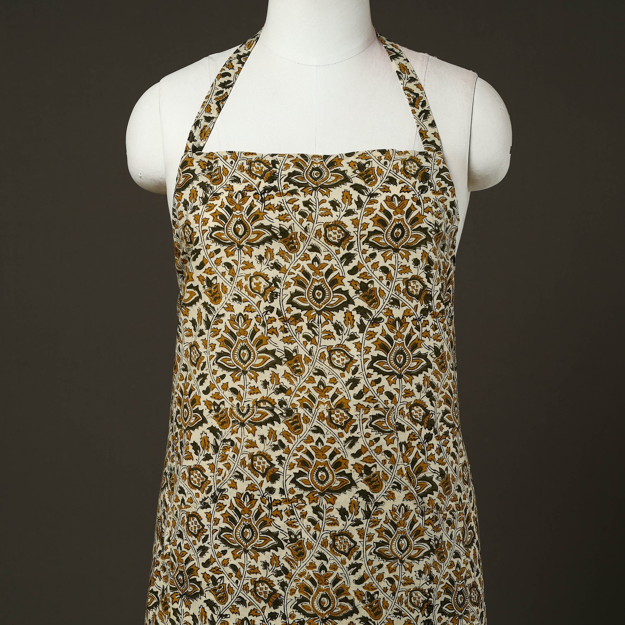JALPARI Beige - Bagru Block Print Cotton Apron with Pocket 30 - view 3