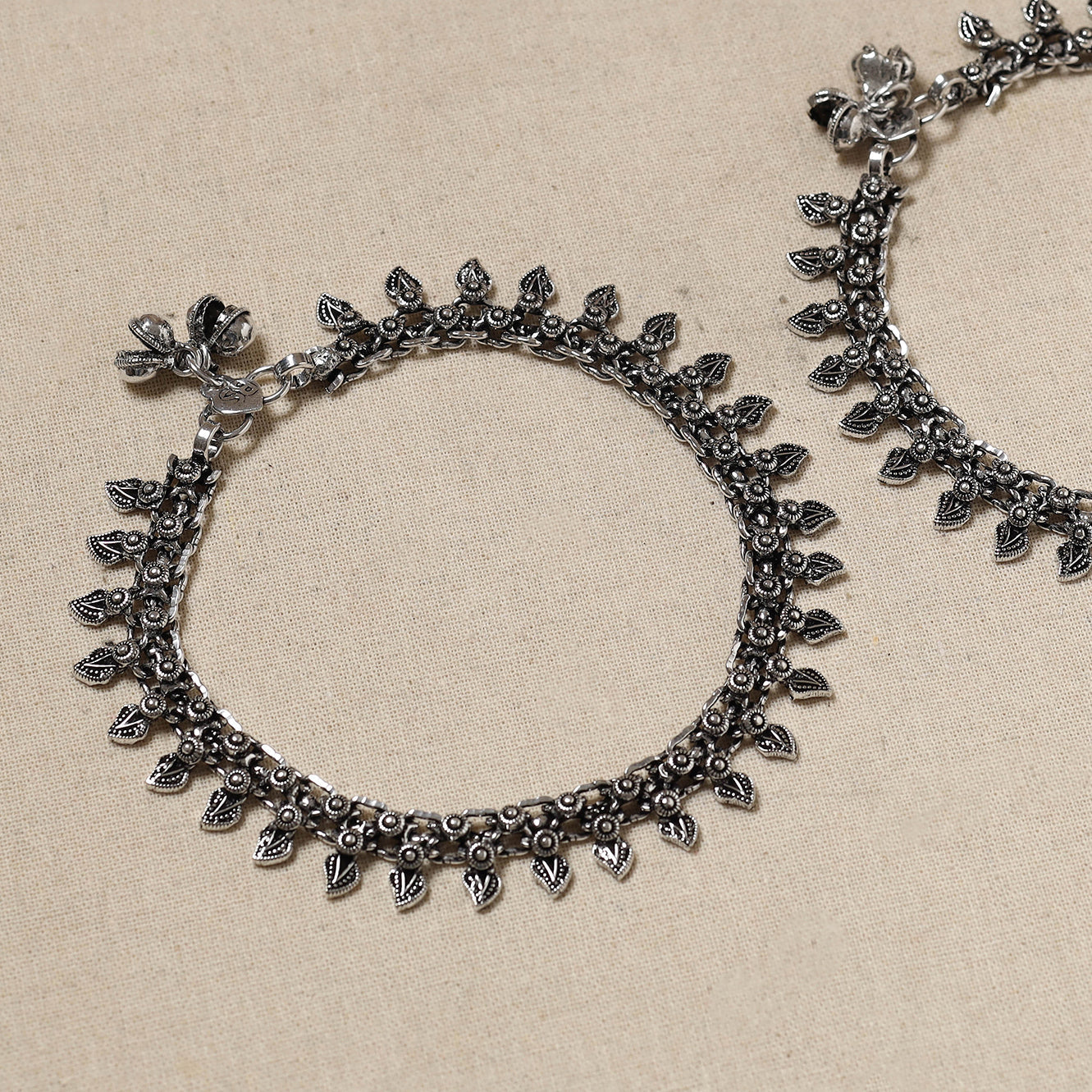 WHITE RIVER STORIES Antique Finish Oxidised German Silver Payal (pair) - view 2