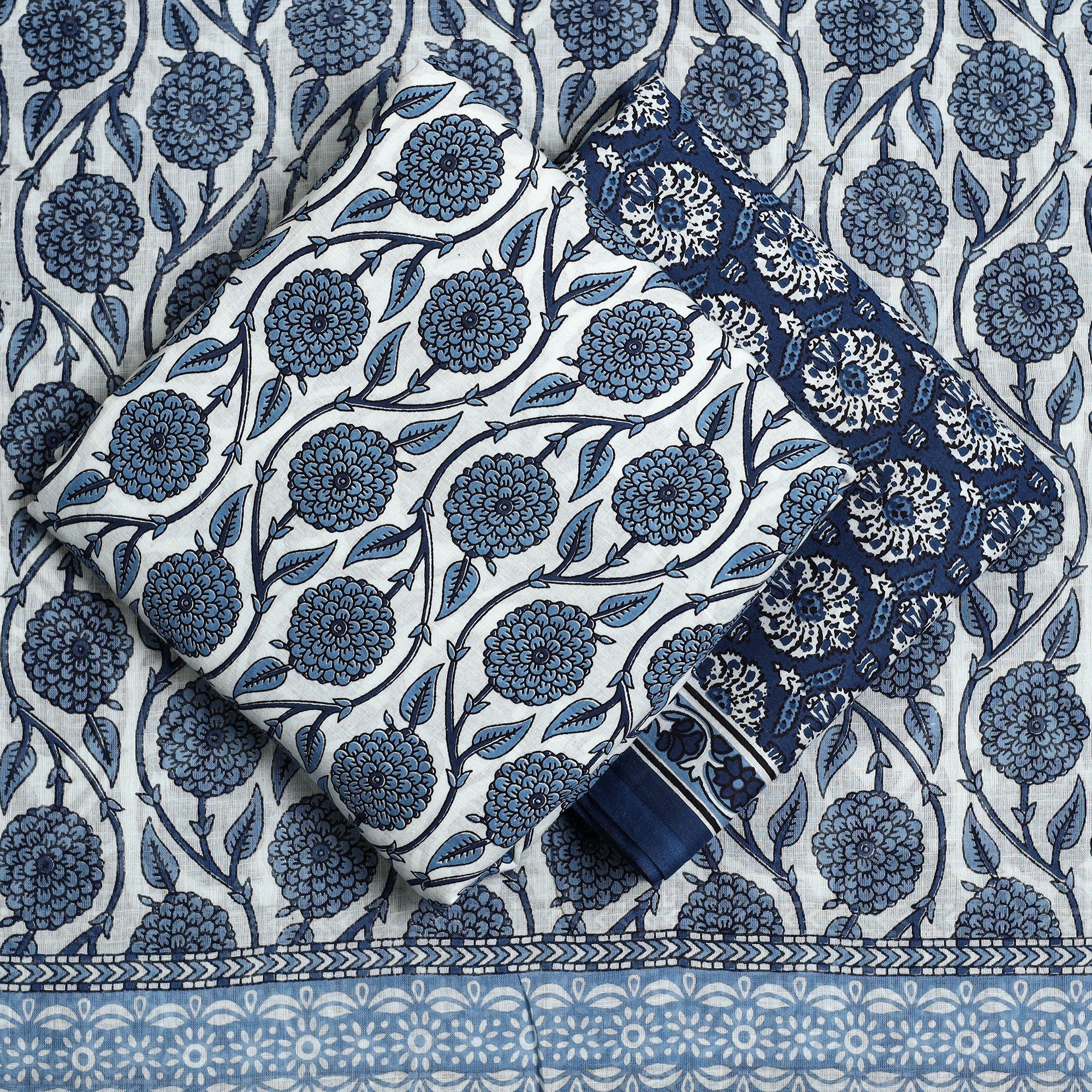 ARTISAN HAND BLOCK PRINTS Blue - 3pc Sanganeri Block Print Cotton Dress Material 09 - view 2
