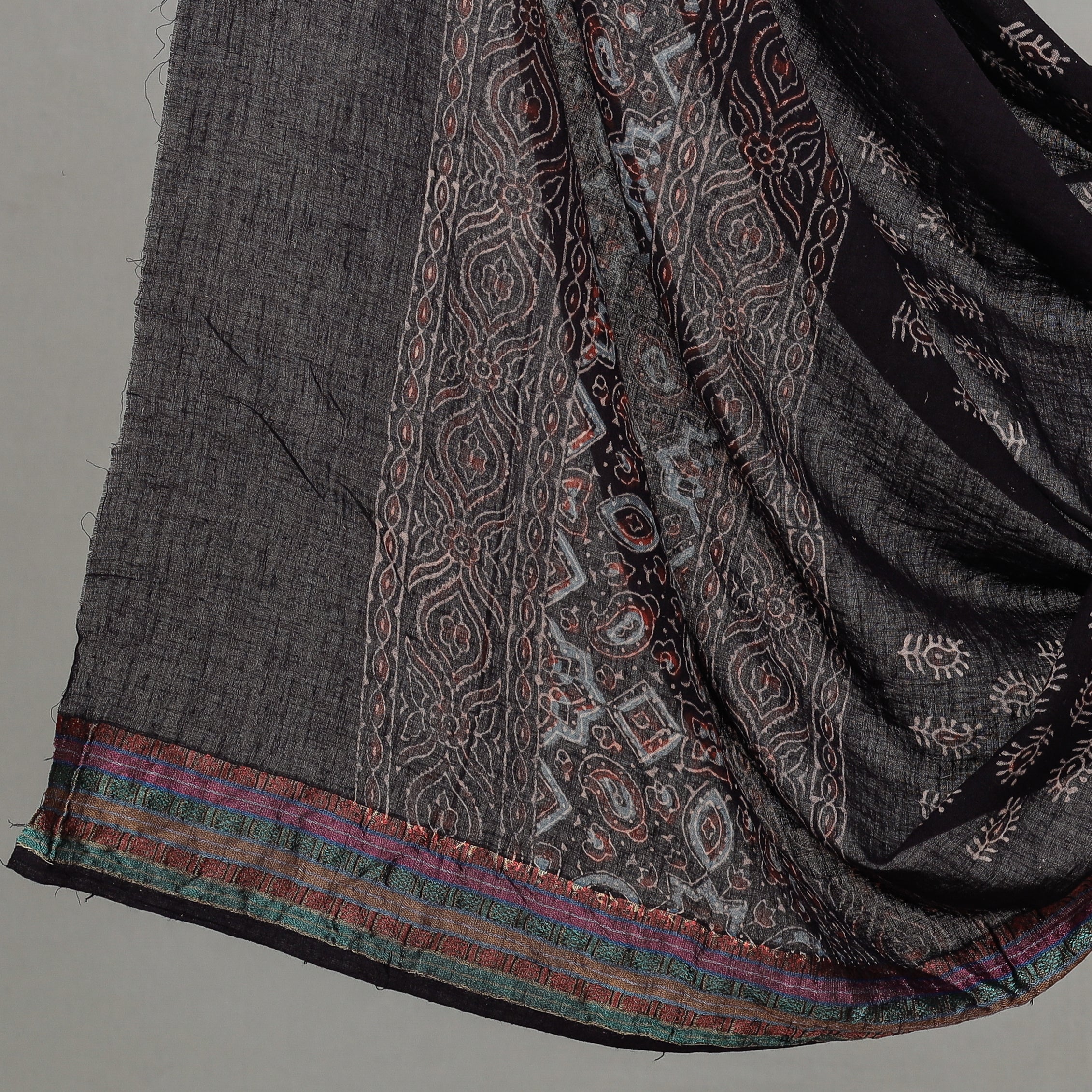 KACHCHH JI CHHAAP Black - 3pc Ajrakh Block Printed Cotton Suit Material Set - view 4