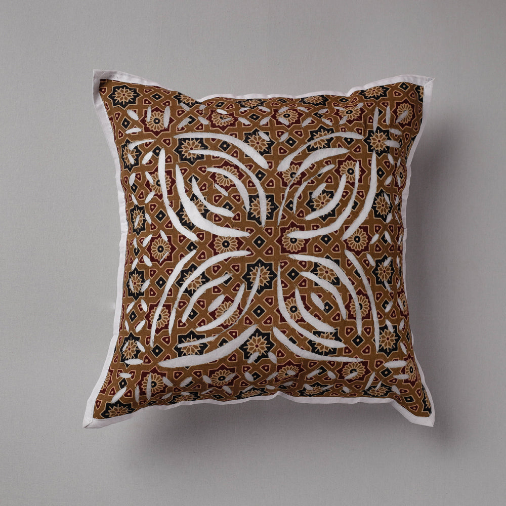 SHADES OF MARUDHARA Brown - Cutwork Cotton Applique Cushion Cover (16 x 16 in)