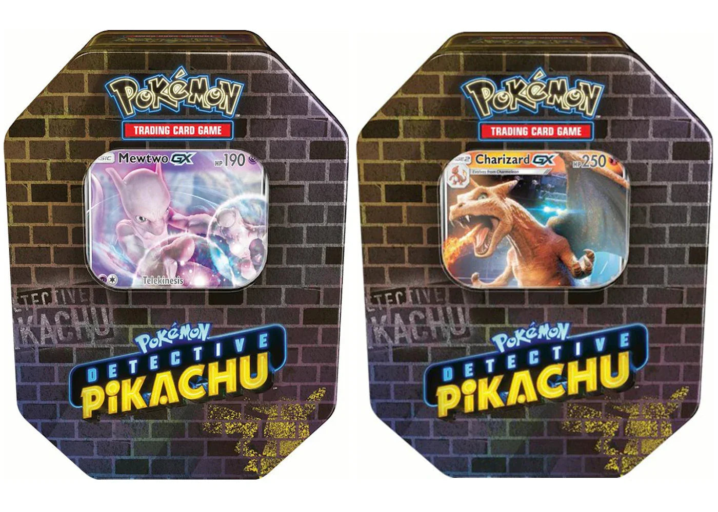Pokémon 2019 Pokemon TCG Detective Pikachu Tin Charizard GX/Mewtwo GX Lot