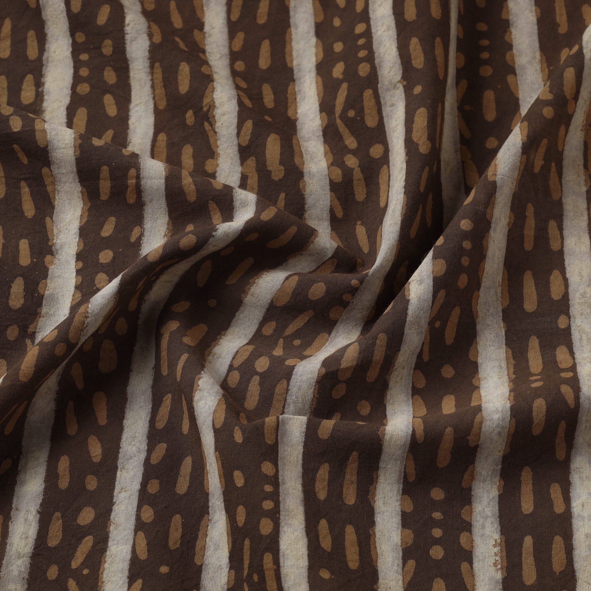 HAVELI CHRONICLES Brown - Hand Block Striped Print Cotton Akola Fabric - view 3