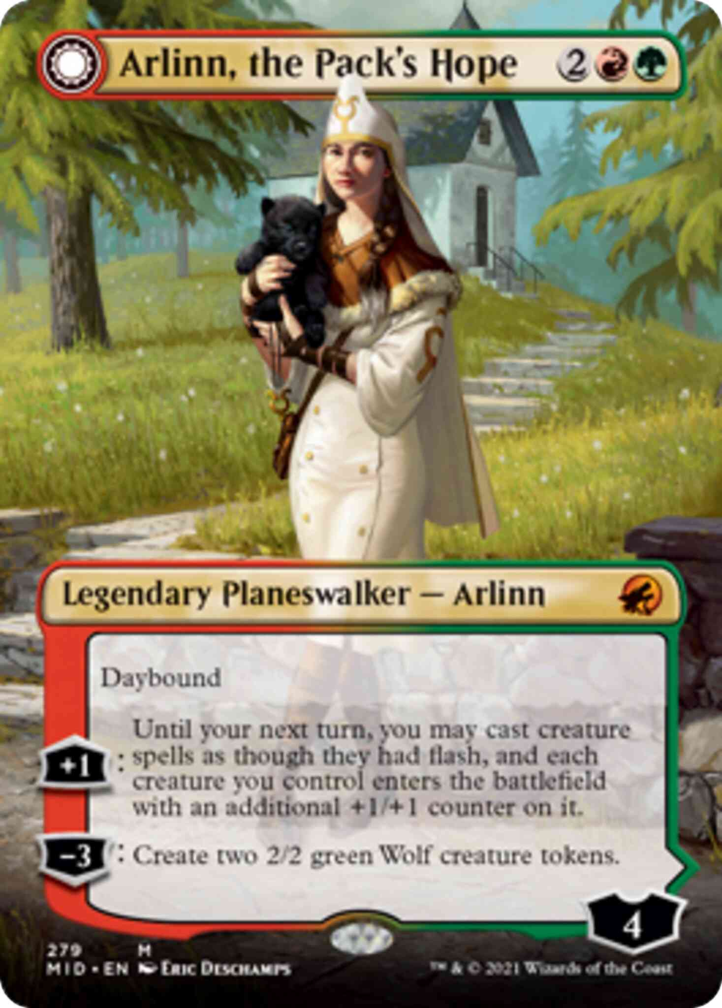 Fury 279 borderless – Magic Arlinn, the Pack's Hope // Arlinn, the Moon's Fury [279] [Borderless] [Innistrad: Midnight Hunt] [Non-Foil]