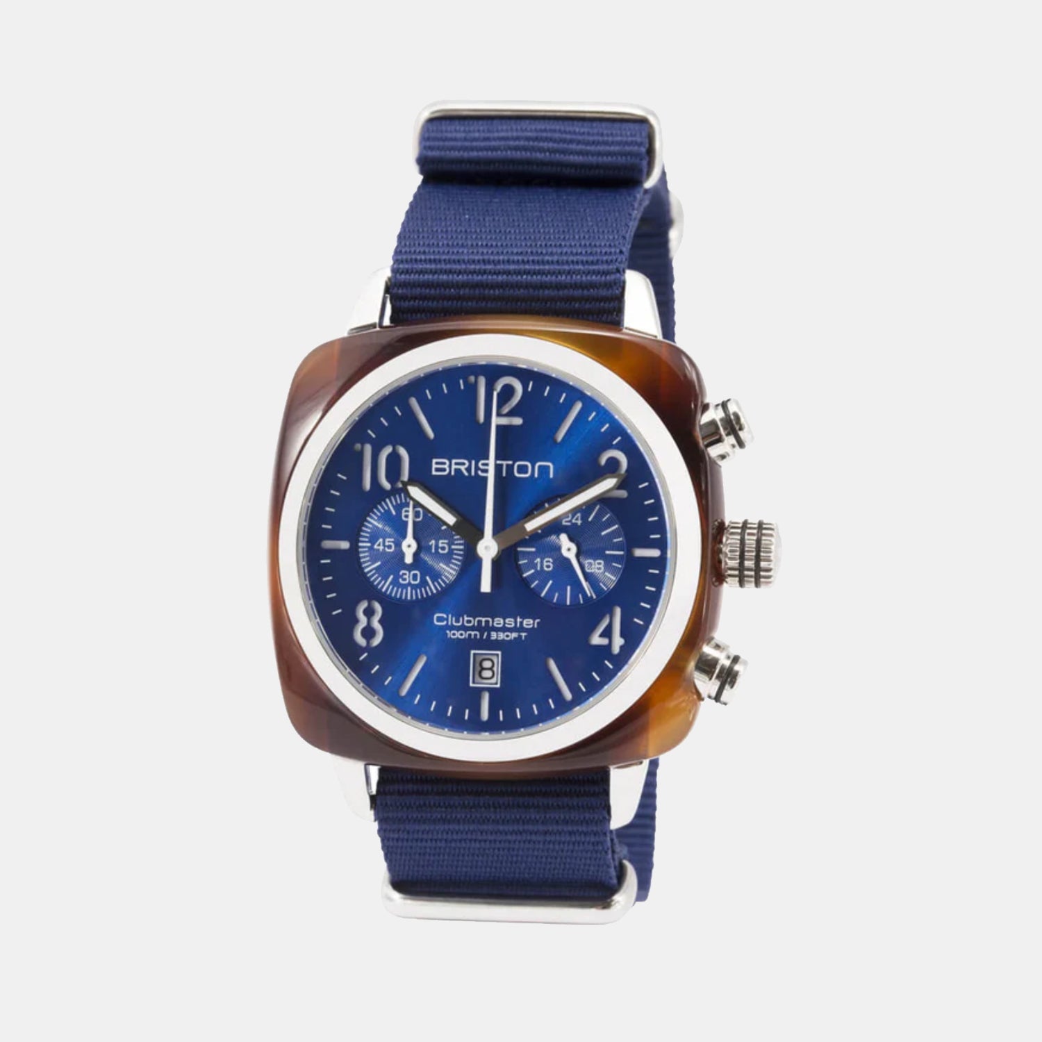 Briston Clubmaster Classic Men Quartz Navy Blue Dial Chronograph Nato Watch 15140.SA.T.9.NNB