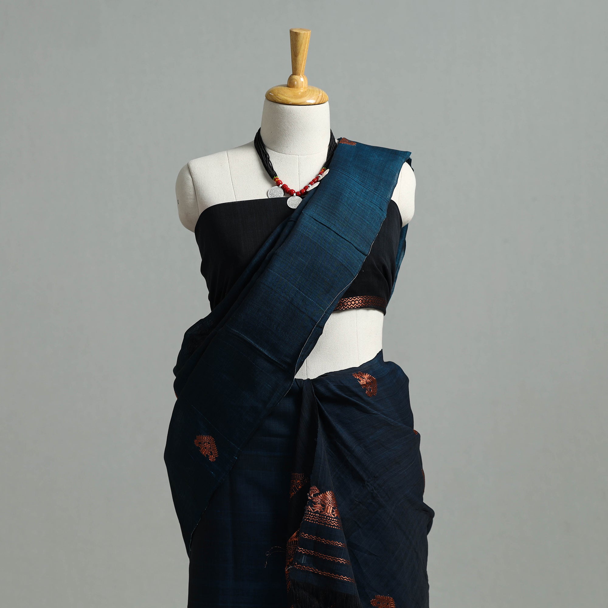 WEAVE INDIA BY SHEIKH MOIDUN NILUFAR Blue - Assam Handloom Tussar Mekhela Chador with Blouse Piece 13 - view 2