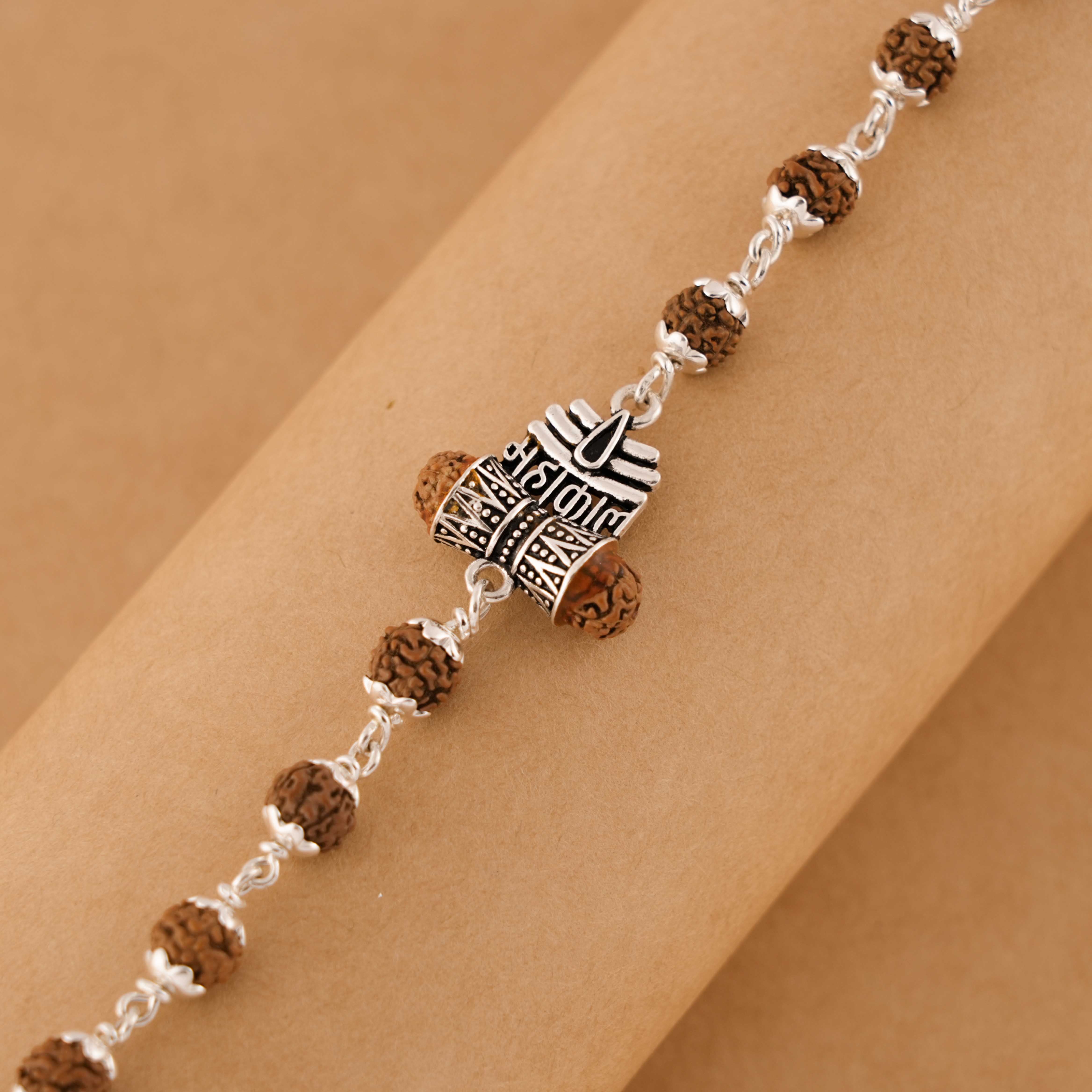 Prinjal Jewellers Rudraksha Silver Trinetra Mahakaal Bracelet