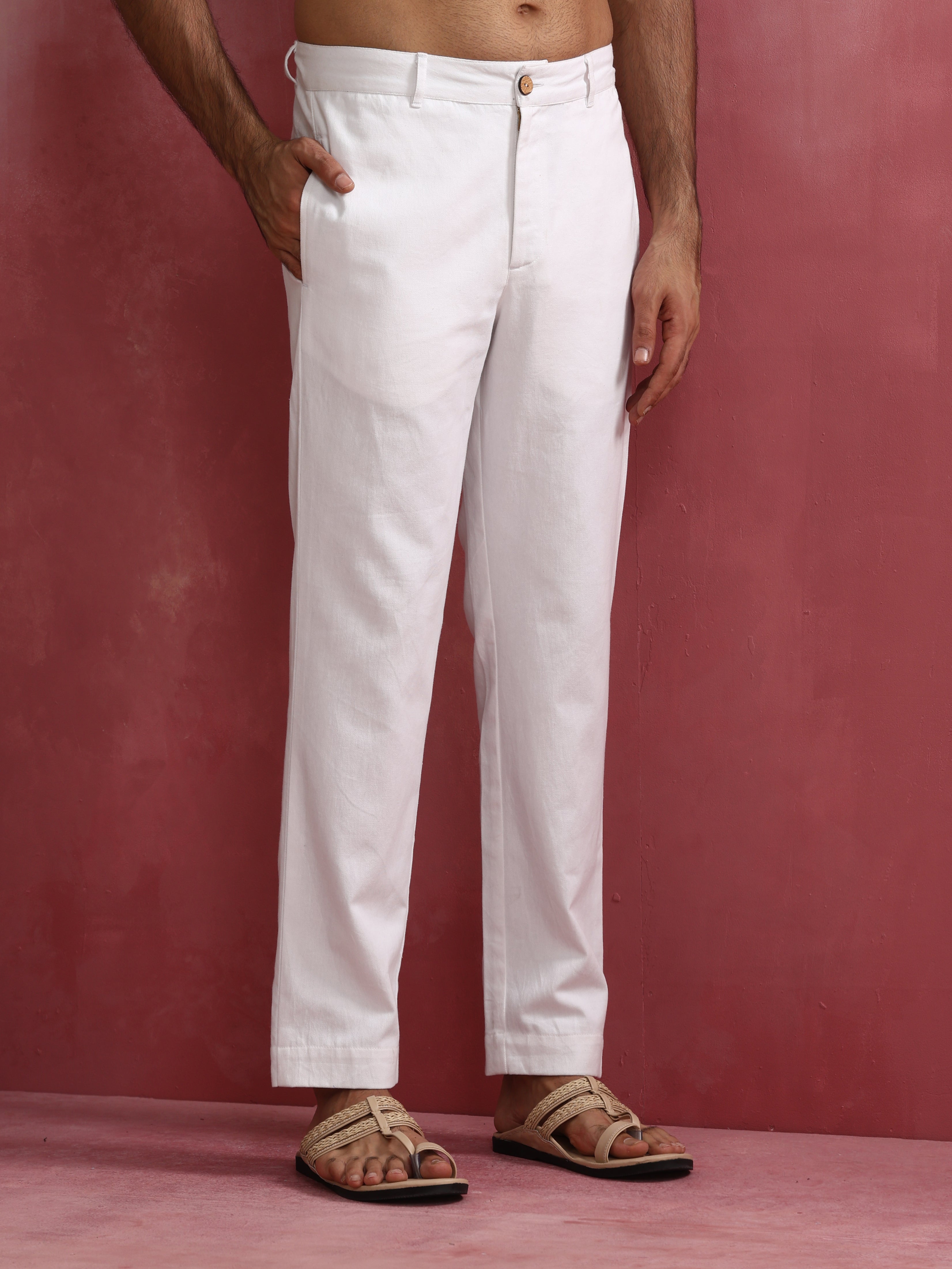 trueBrowns Men's White Cotton Twill Pant - view 2