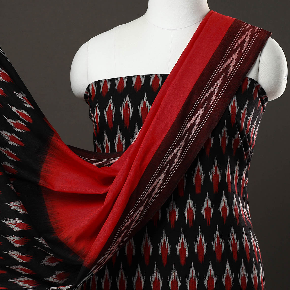 SOUTH KARGHA Black - Handloom Cotton 3pc Pochampally Ikat Dress Material 08 - view 3