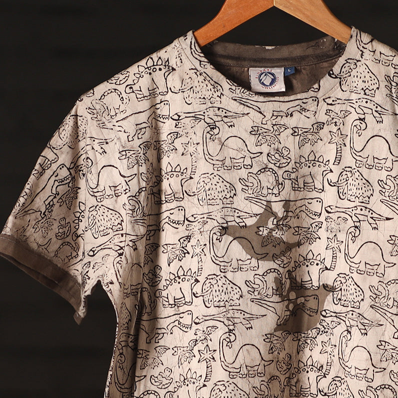 BINDAAS UNLIMITED Beige - Brown - Bindaas Natural Dyed Art Block Print Round Neck T-shirt in Pure Cotton - view 3