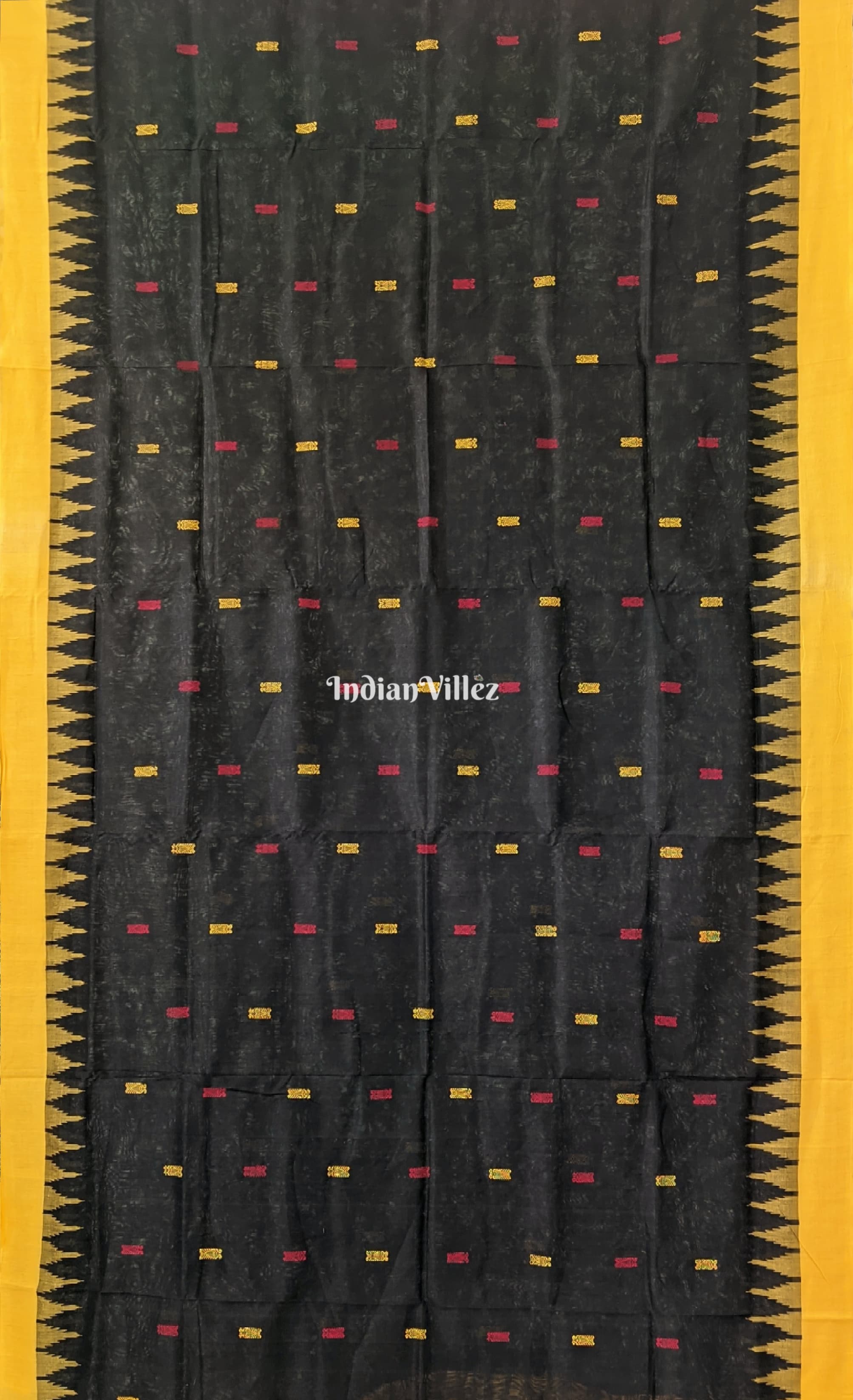 IndianVillèz Black Sambalpuri Cotton Tissue Bomkai Saree With Fish Motif - view 2