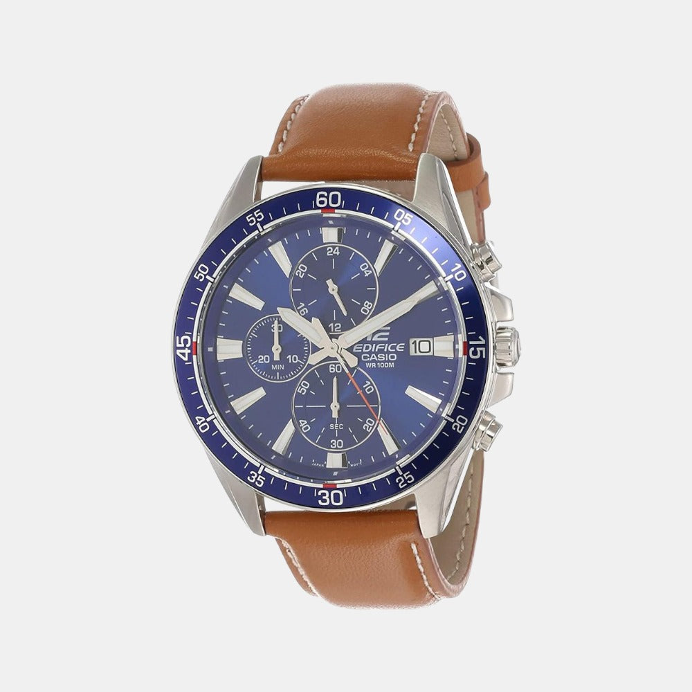 Casio Edifice Men Quartz Two Tone Dial Chronograph Leather Watch EX250