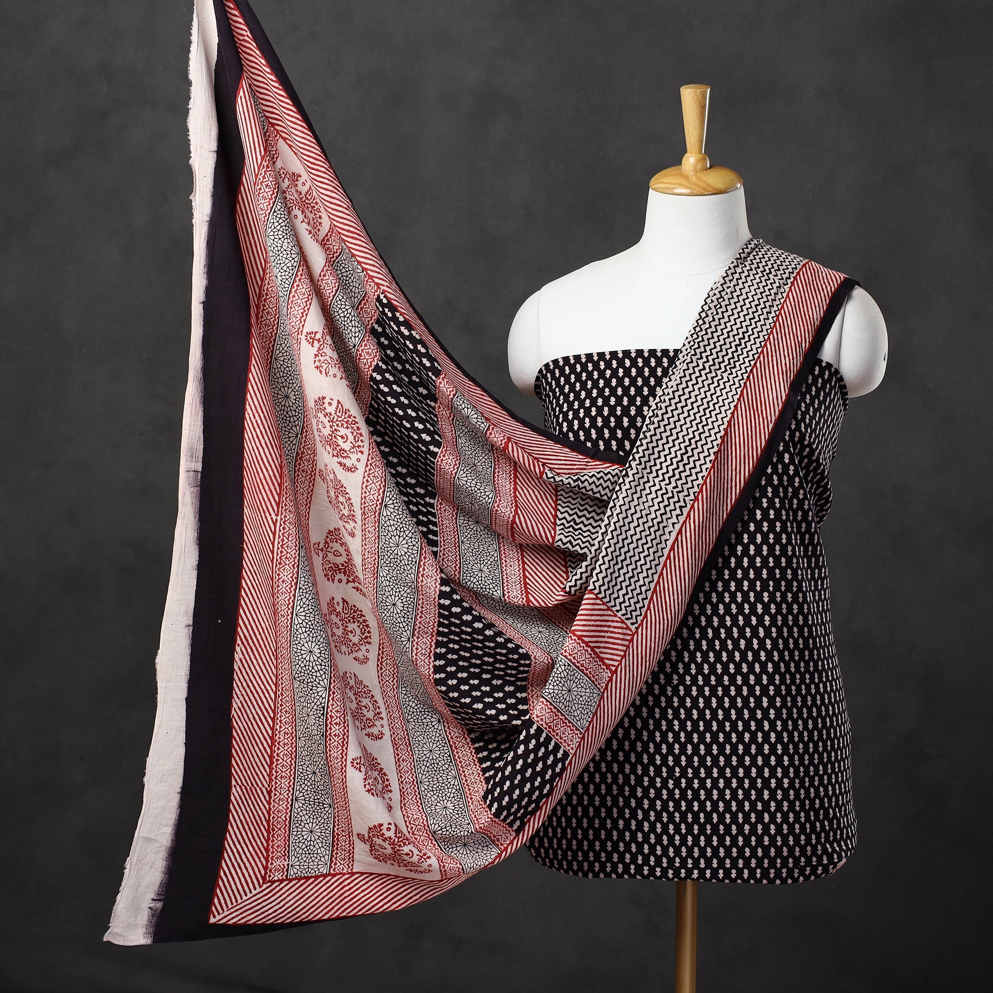 BAGH PRINTS BY MOHAMMED BILAL KHATRI Black - 3pc Natural Dyed Cotton Bagh Print Suit Material Set 11