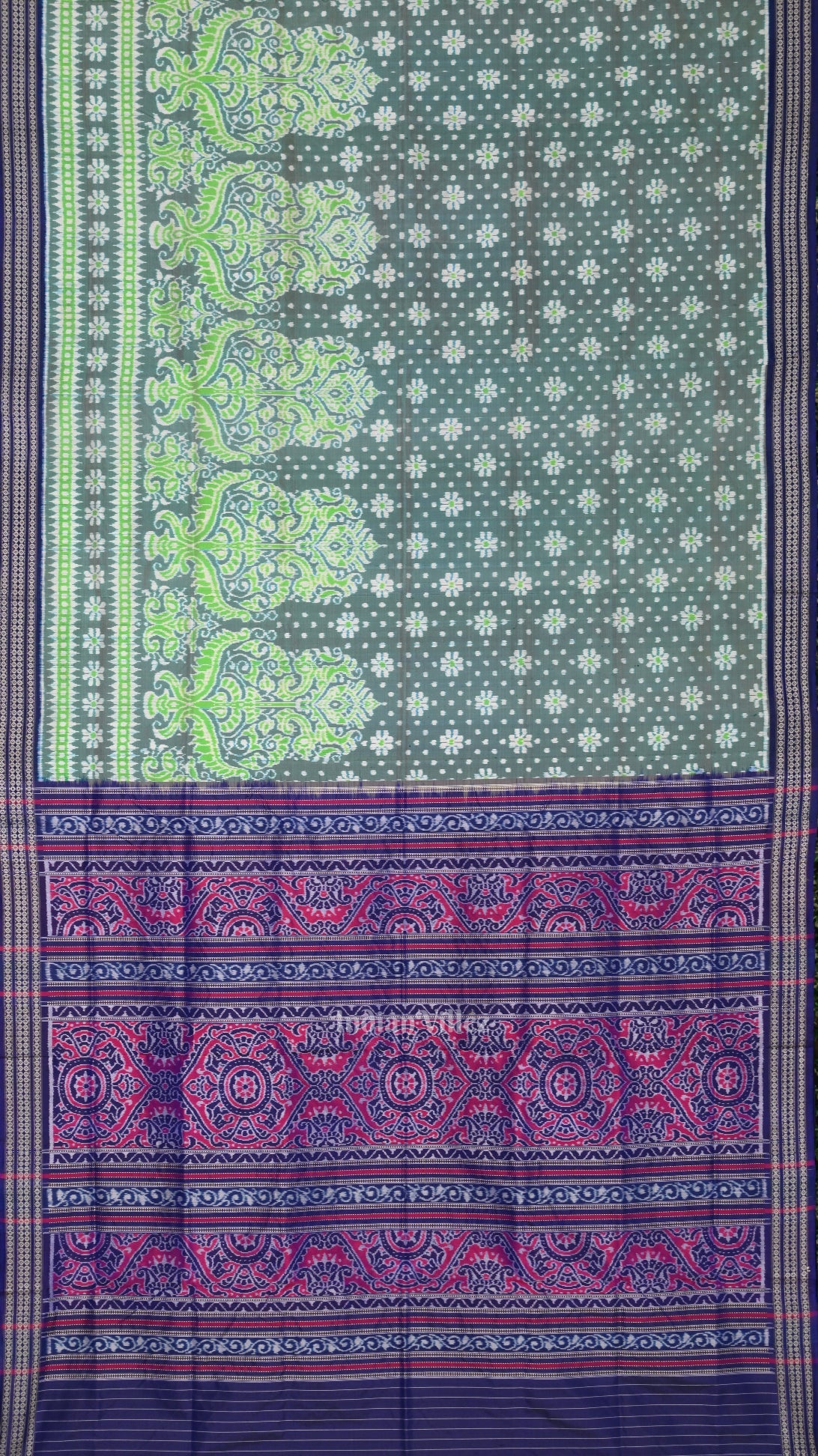 IndianVillèz Pastel Green Lily Flower Vase Sambalpuri Silk Saree - view 3