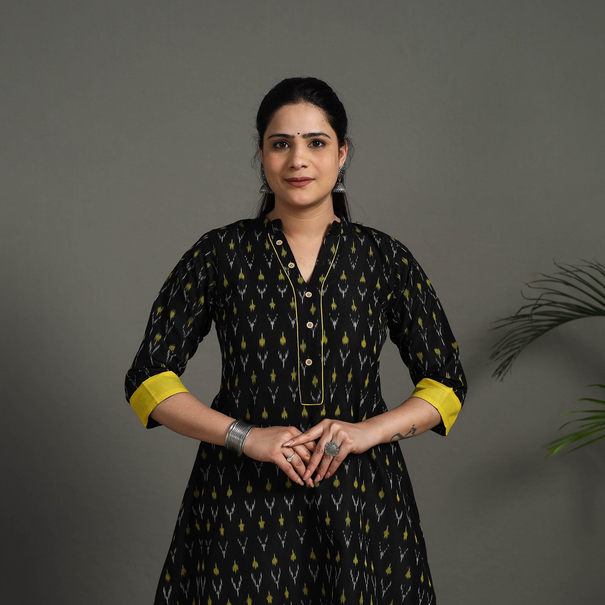 ITOKRI CASUALS Black - Mercerised Cotton A-Line Pochampally Ikat Kurta 21