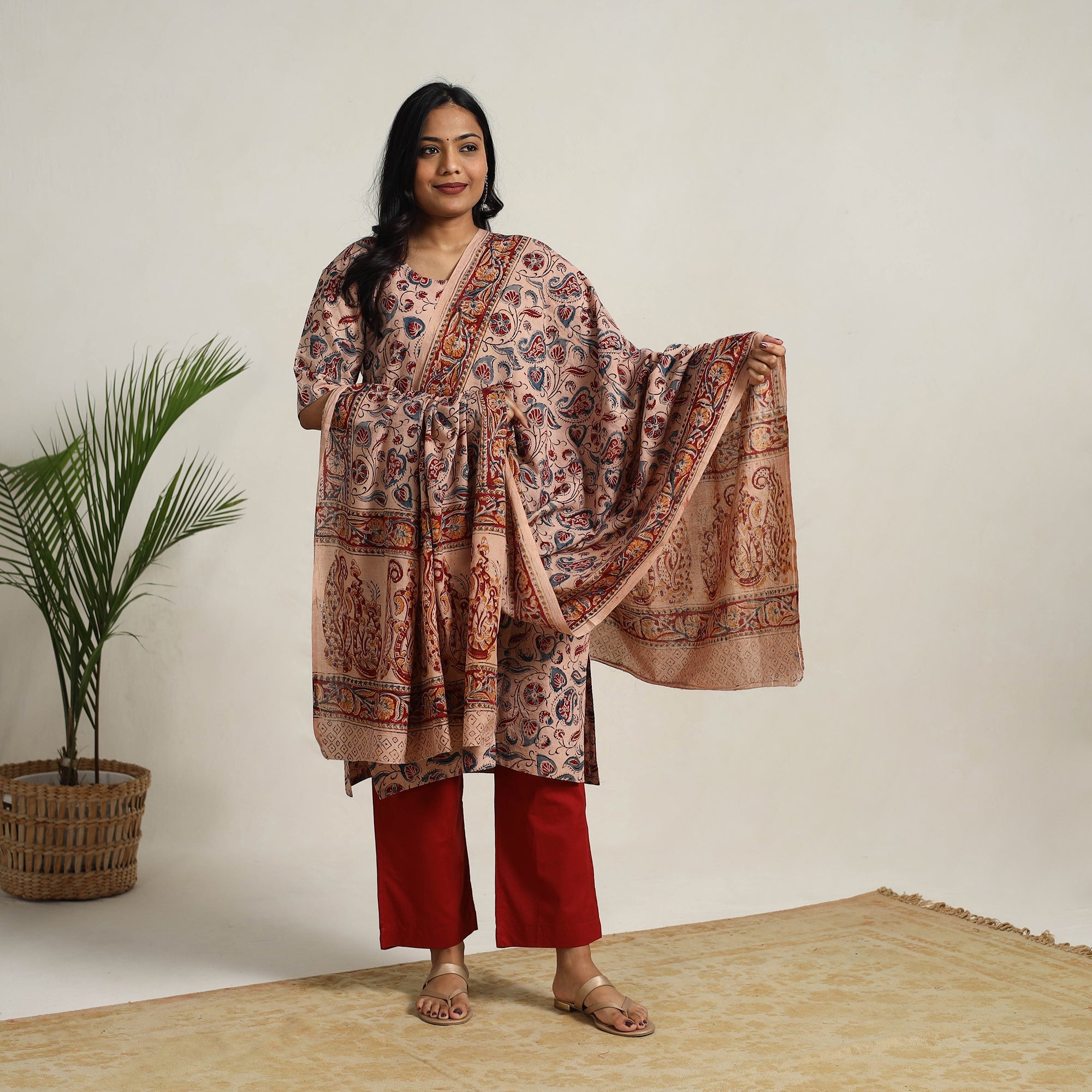 ITOKRI CASUALS Beige - Block Printed Cotton Kalamkari Kurta Set 09 - view 3