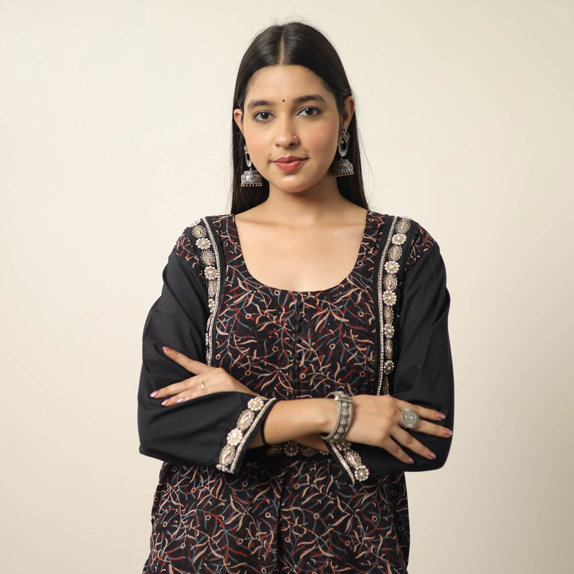 ITOKRI CASUALS Black - Exclusive Hand Zardozi Embroidery Mul Cotton Kurta 01