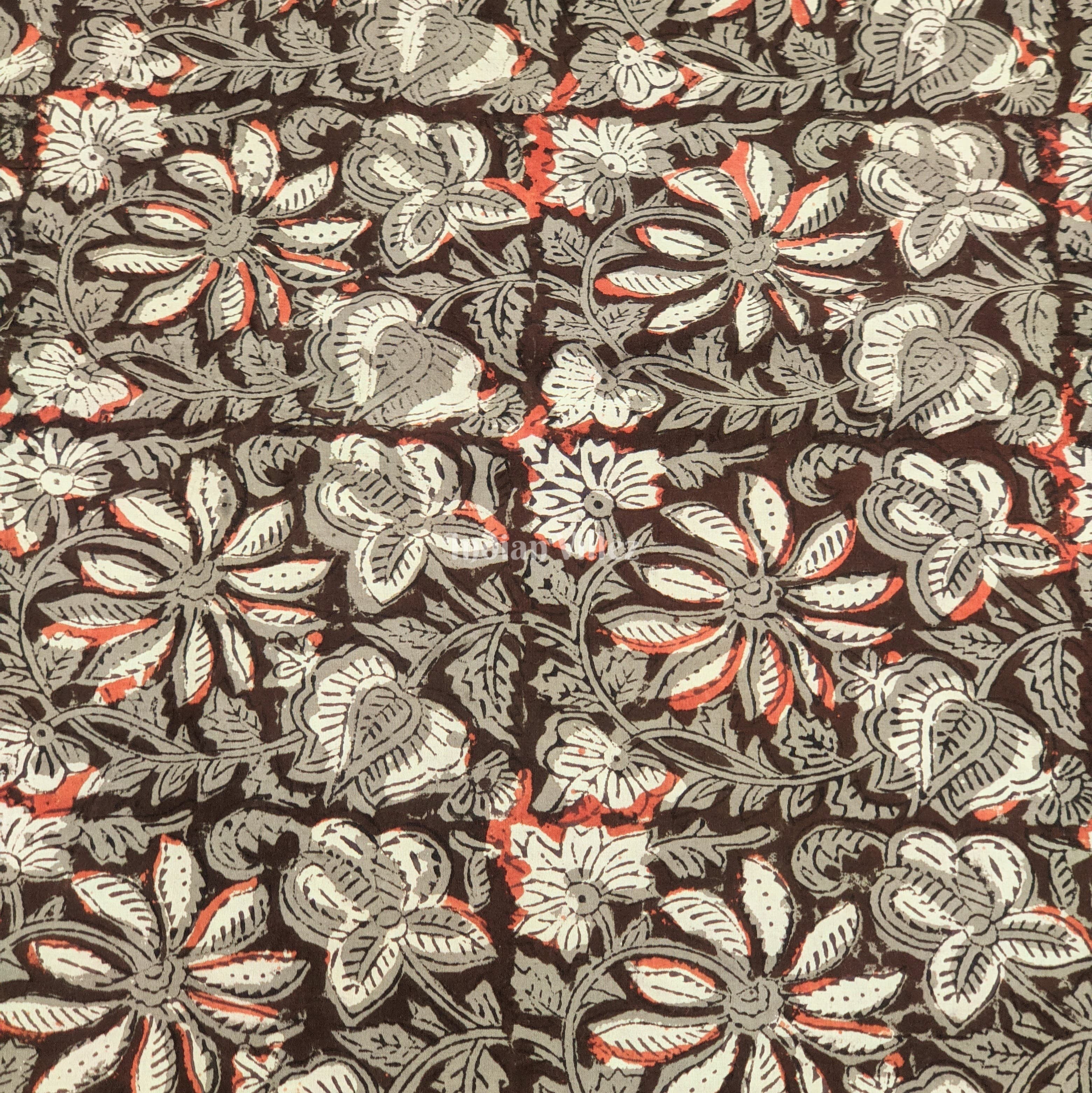 IndianVillèz Brown Floral Hand Block Printed Cotton Fabric - view 2