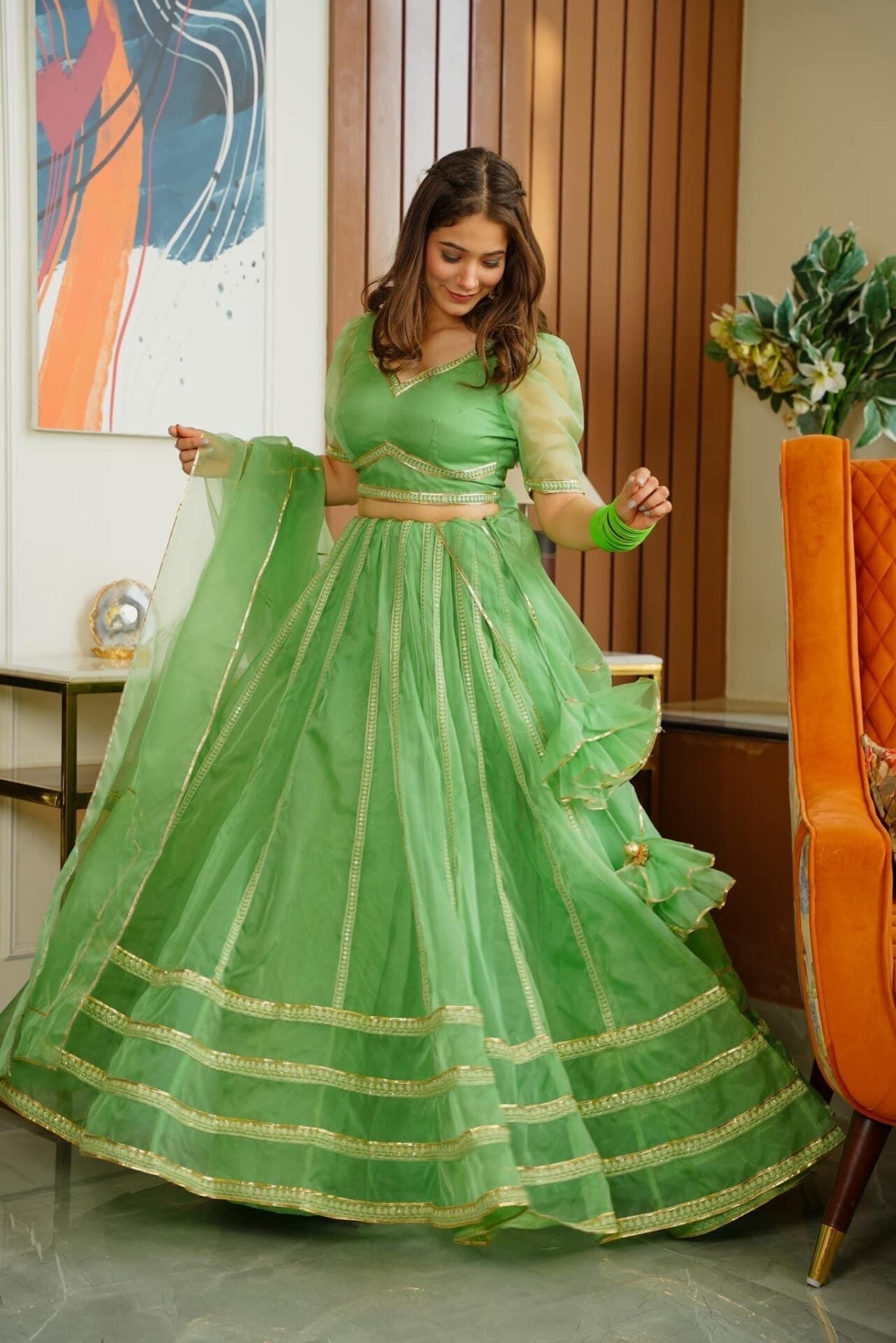 Idaho-o green nooraniyat organza lehenga choli set - view 4
