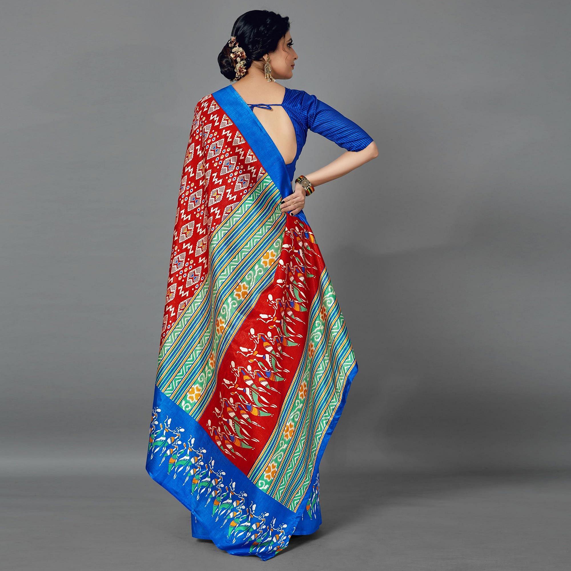 Peachmode Multi Casual Art Silk Printed Saree With Unstitched Blouse - view 4