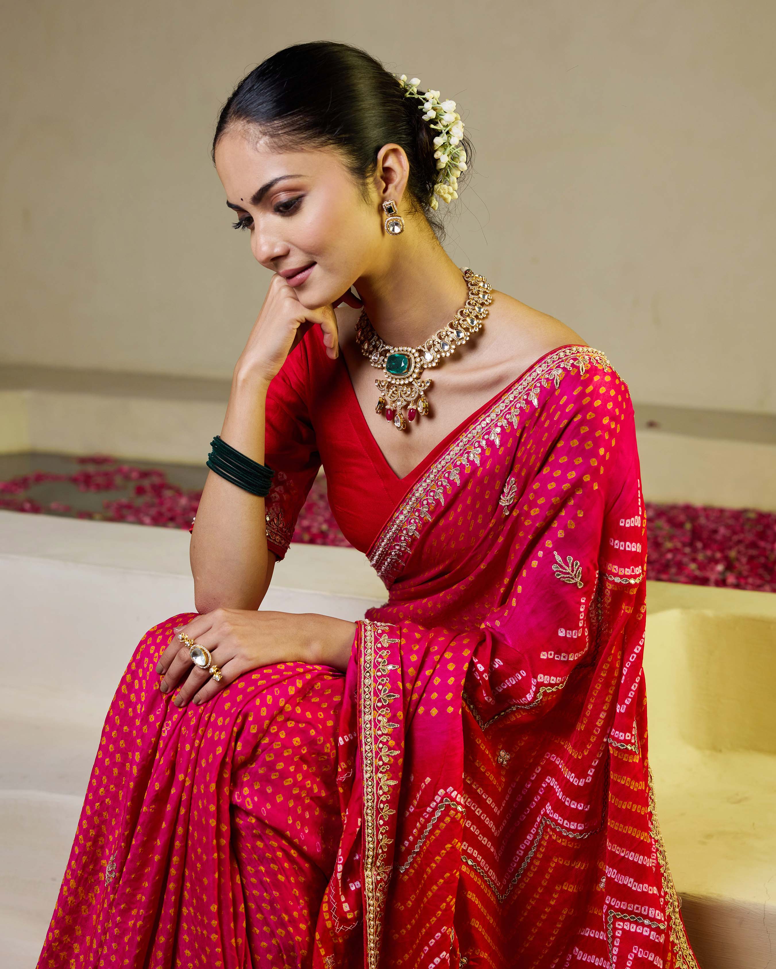 Aachho Whimisical Red-Pink Silk Bandhani Saree - view 2