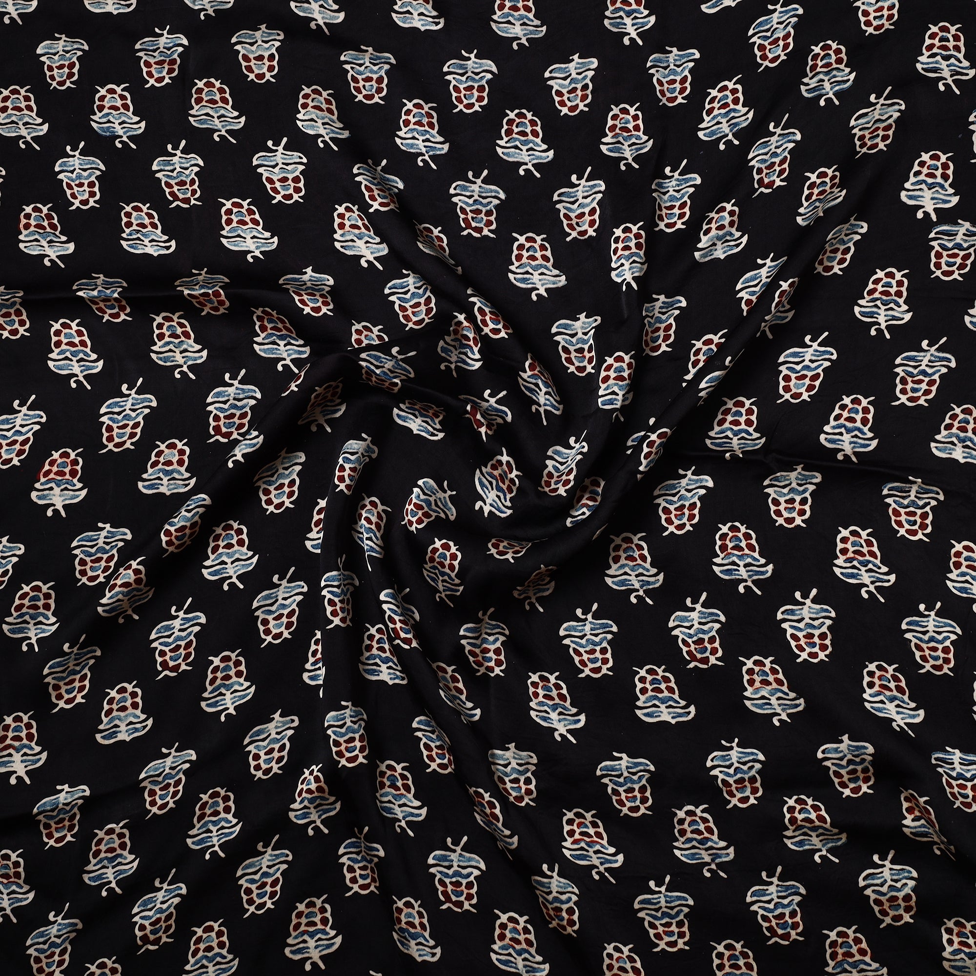 RIYAZ ABDULMAJID KHATRI - AJRAKH Black - Ajrakh Hand Block Printed Modal Silk Precut Fabric (1.8 meter) 49 - view 2