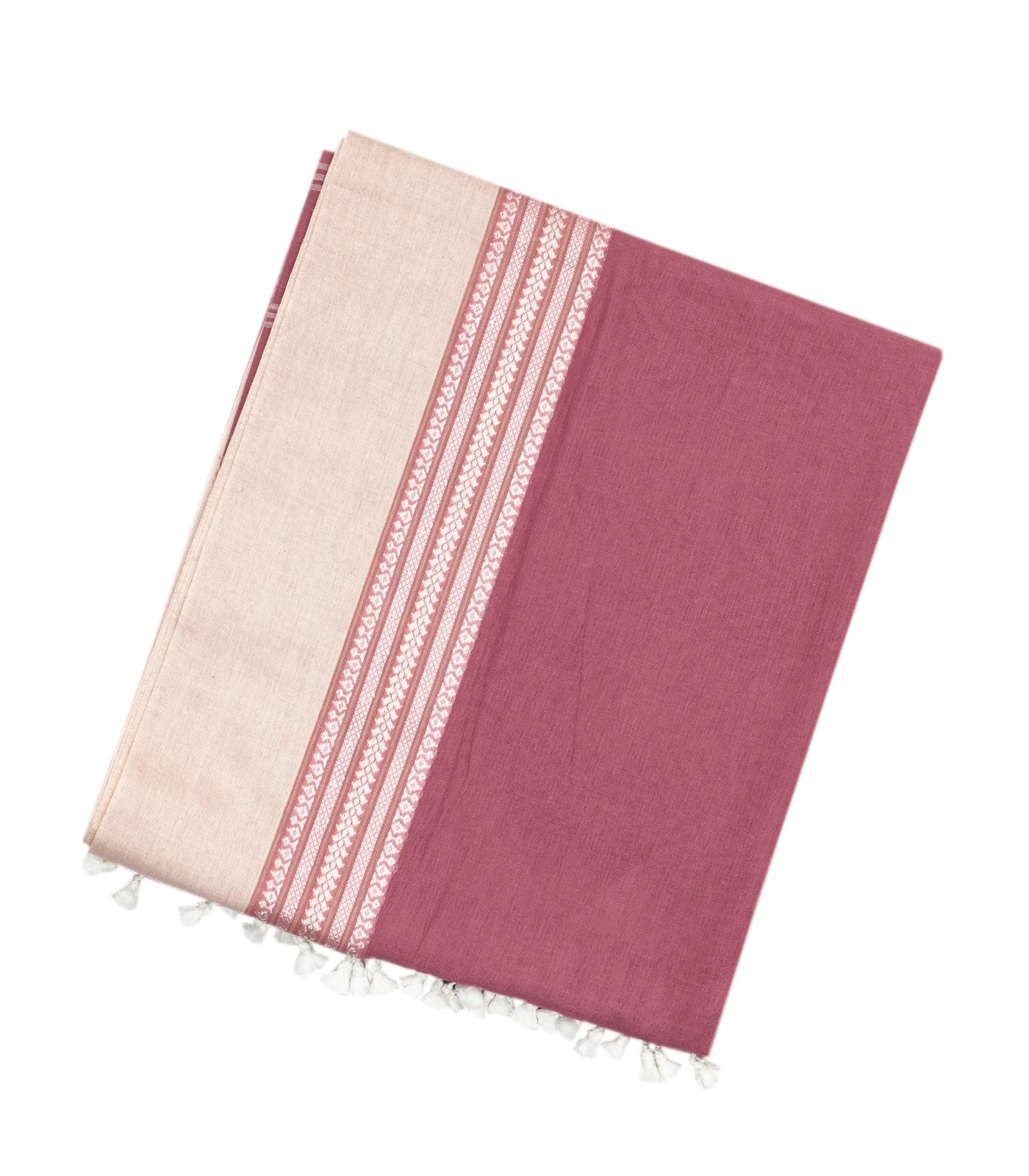 RmKV Dusty Pink Handloom Bengal Cotton Saree With Cream Border
