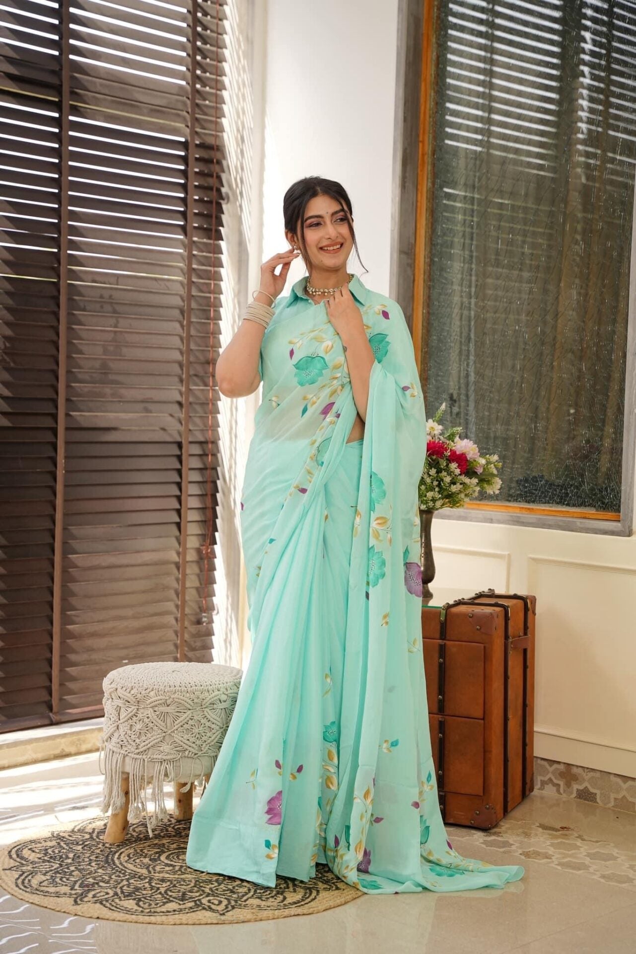 Idaho-o Lilith blue handpainted saree – Women's - view 3