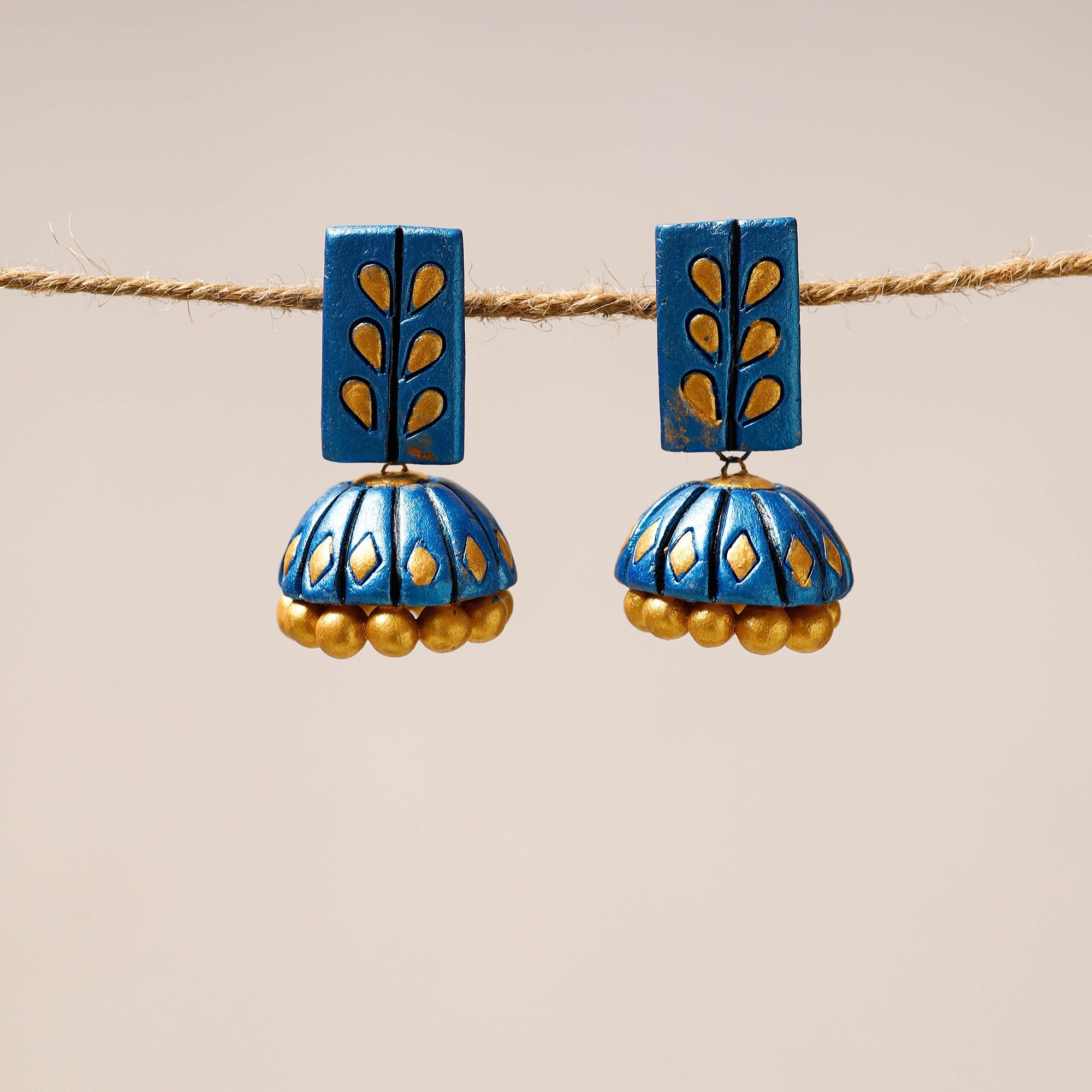 KHUSHBASH - HAPPY LOOM OF EAST Bishnupur Handpainted Terracotta Jhumki Earrings 27