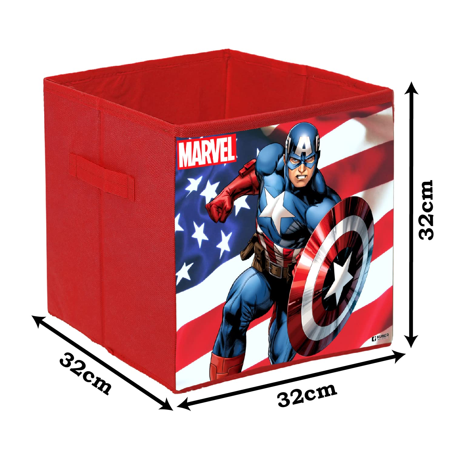 Kuber Industries Marvel Captain America Print Durable & Collapsible Square Storage Box|Clothes Organizer With Handle,Pack of 4 (Red) - view 7