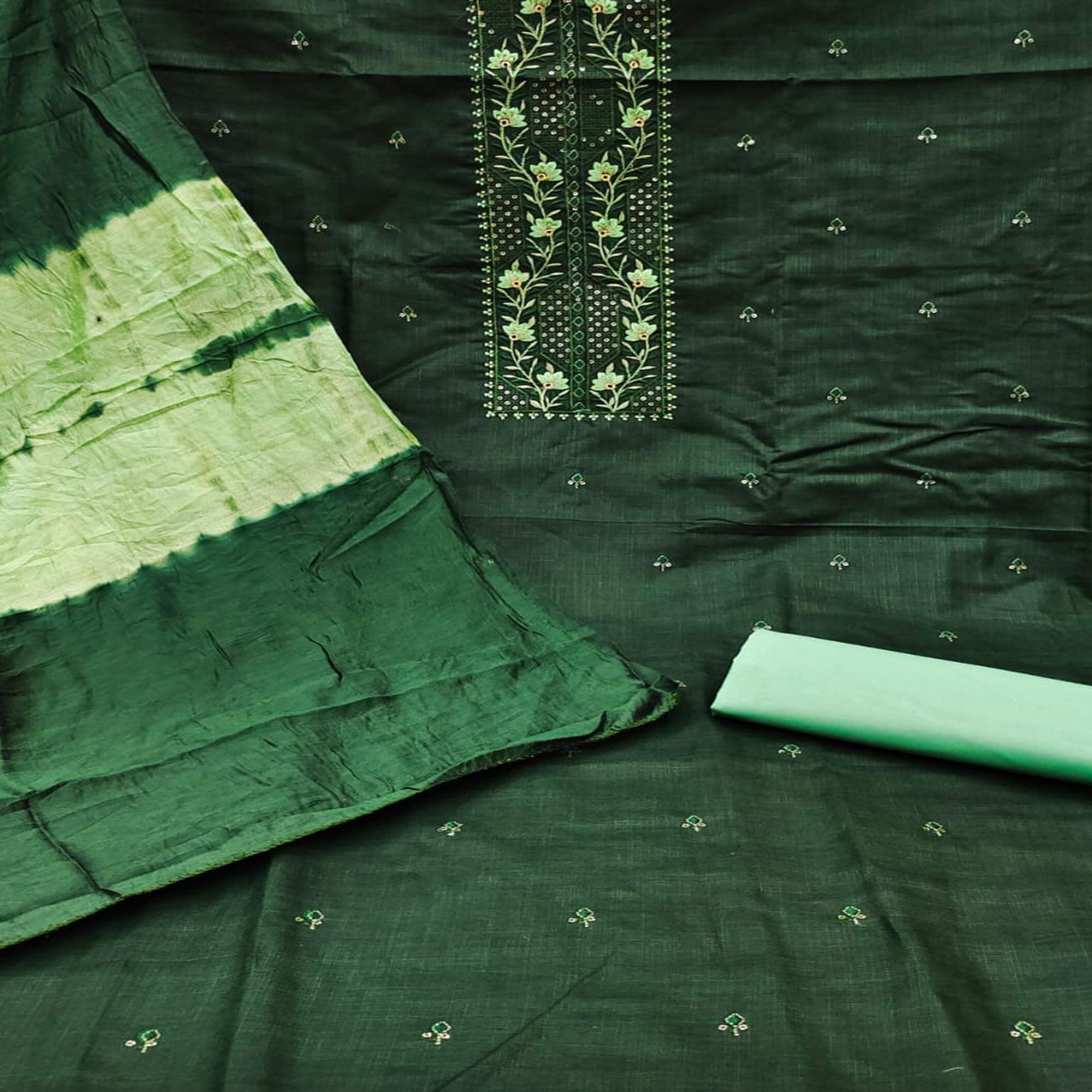 BlackTree green-embroidered-poly-cotton-dress-material - view 3