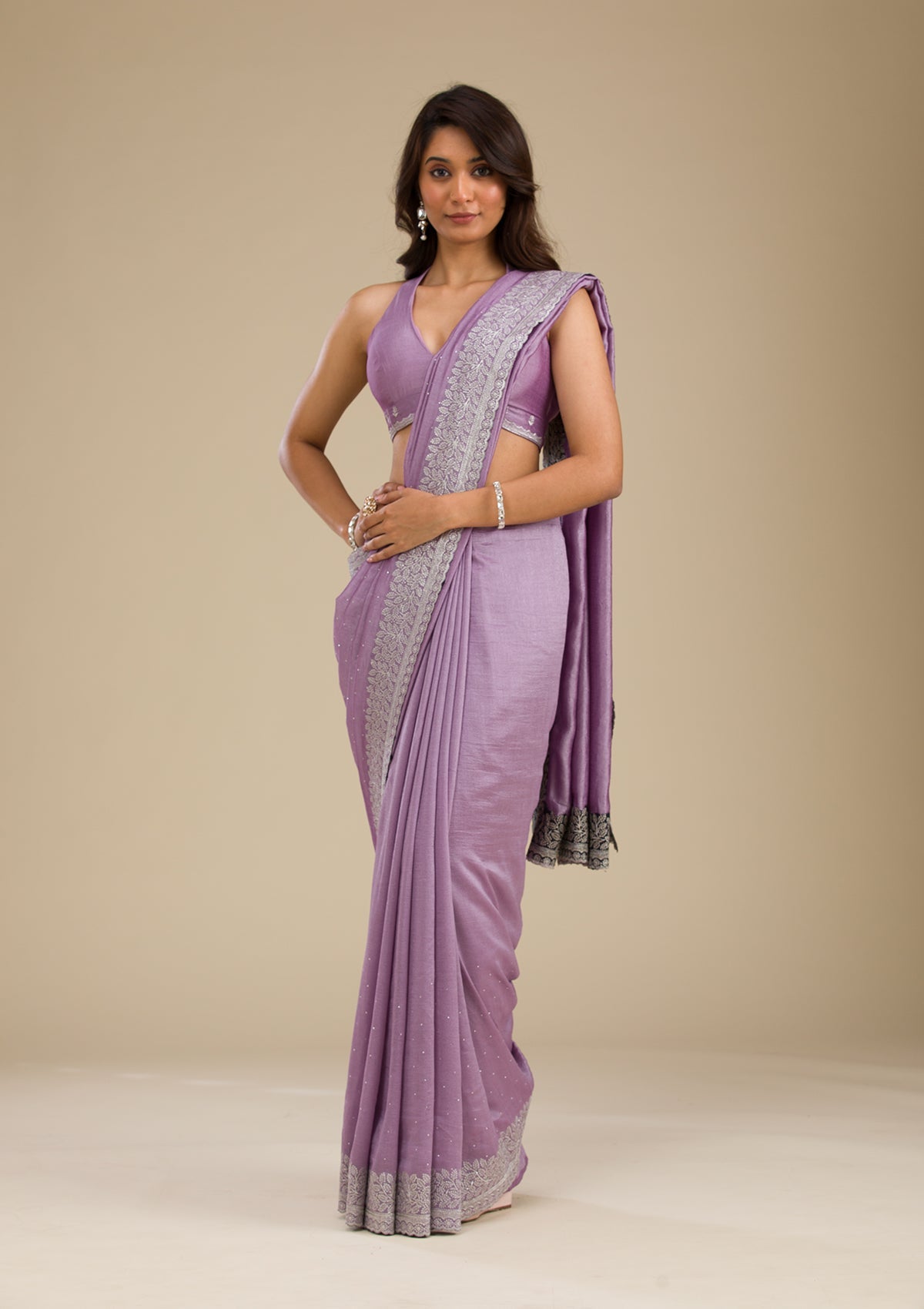 Koskii Purple Zariwork Soft Silk Saree – Women's